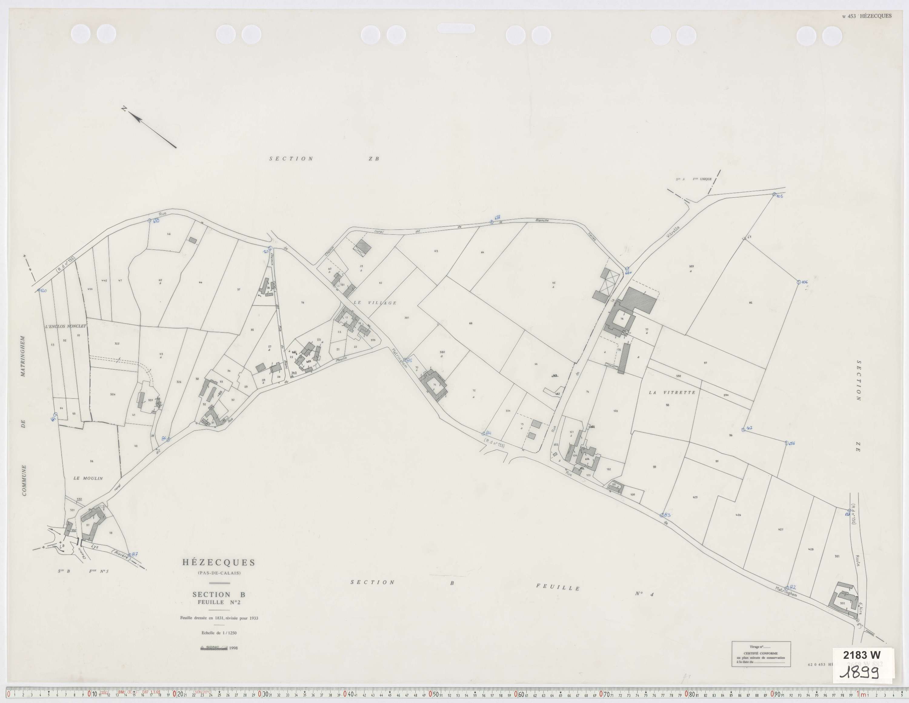 Hézecques - Section B, feuille 2.