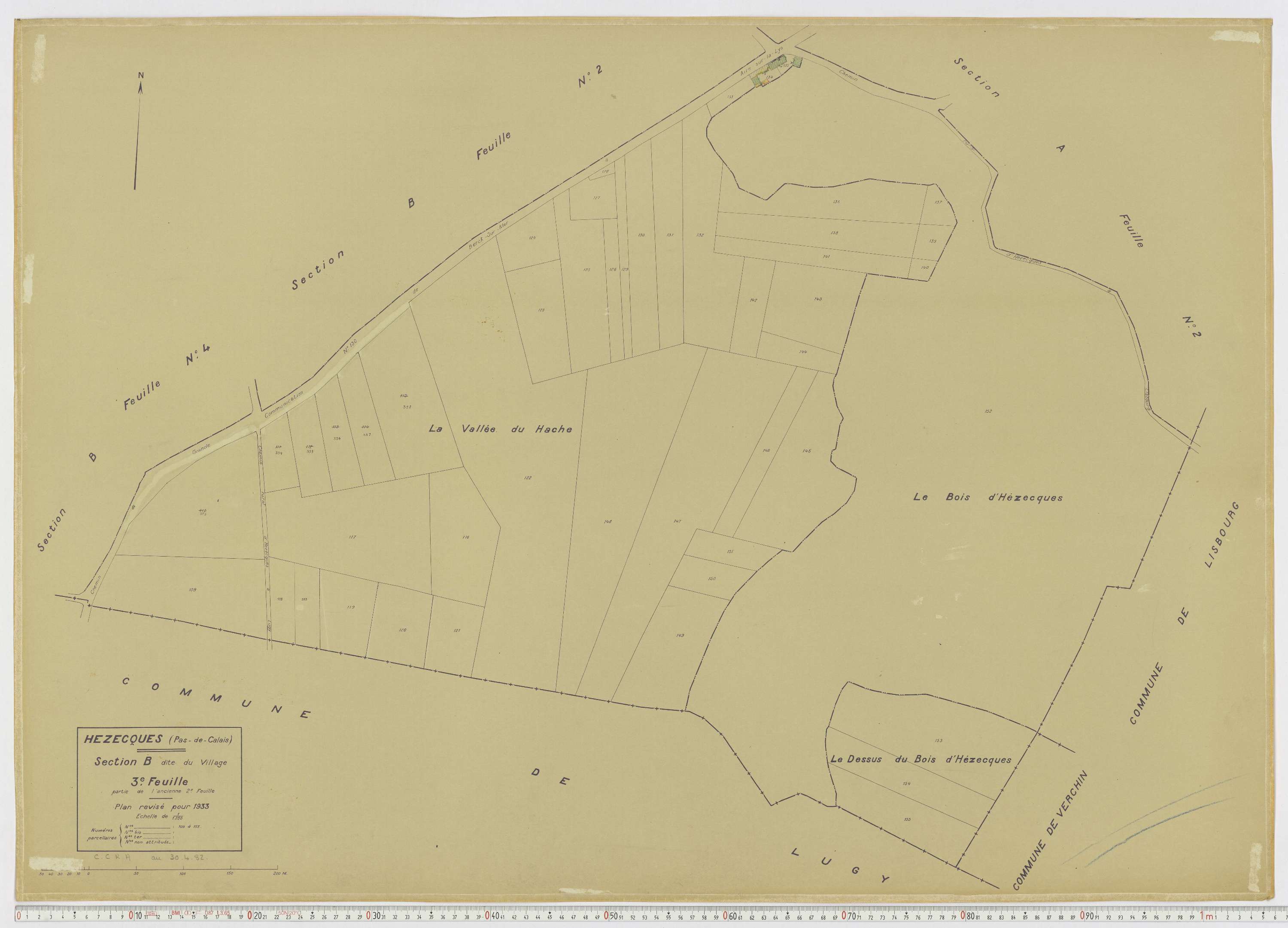 Hézecques - Section B, feuille 3.