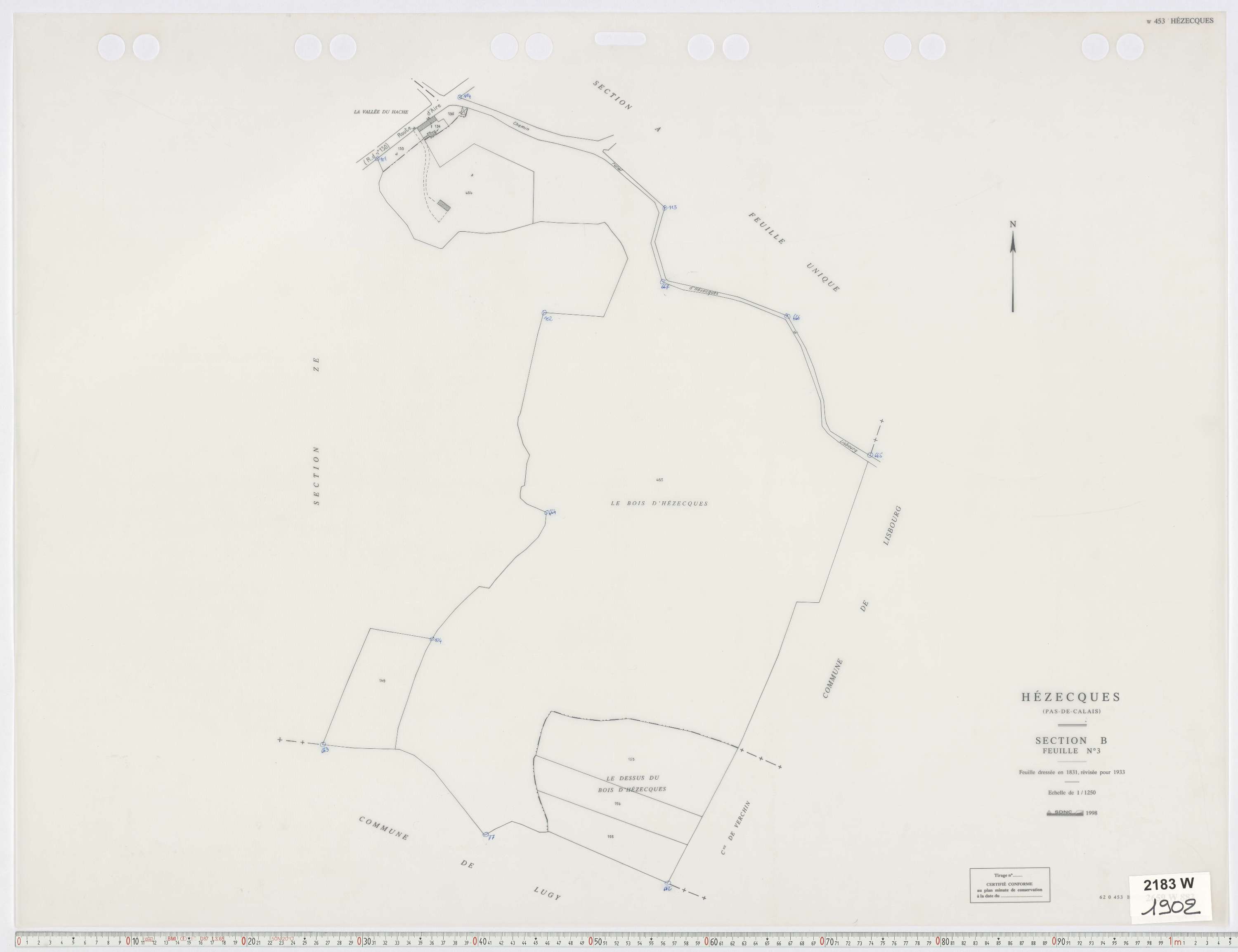 Hézecques - Section B, feuille 3.