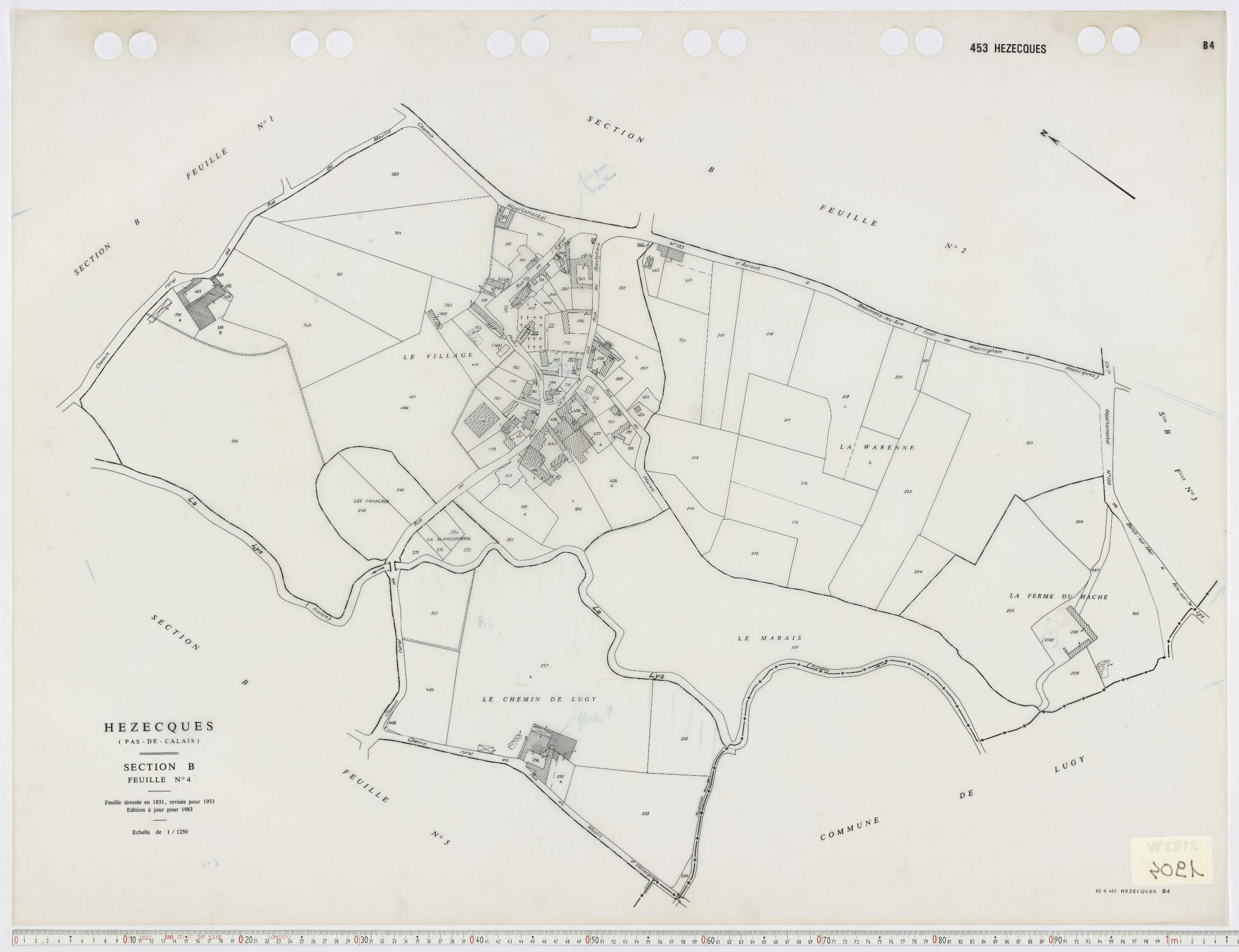 Hézecques - Section B, feuille 4.