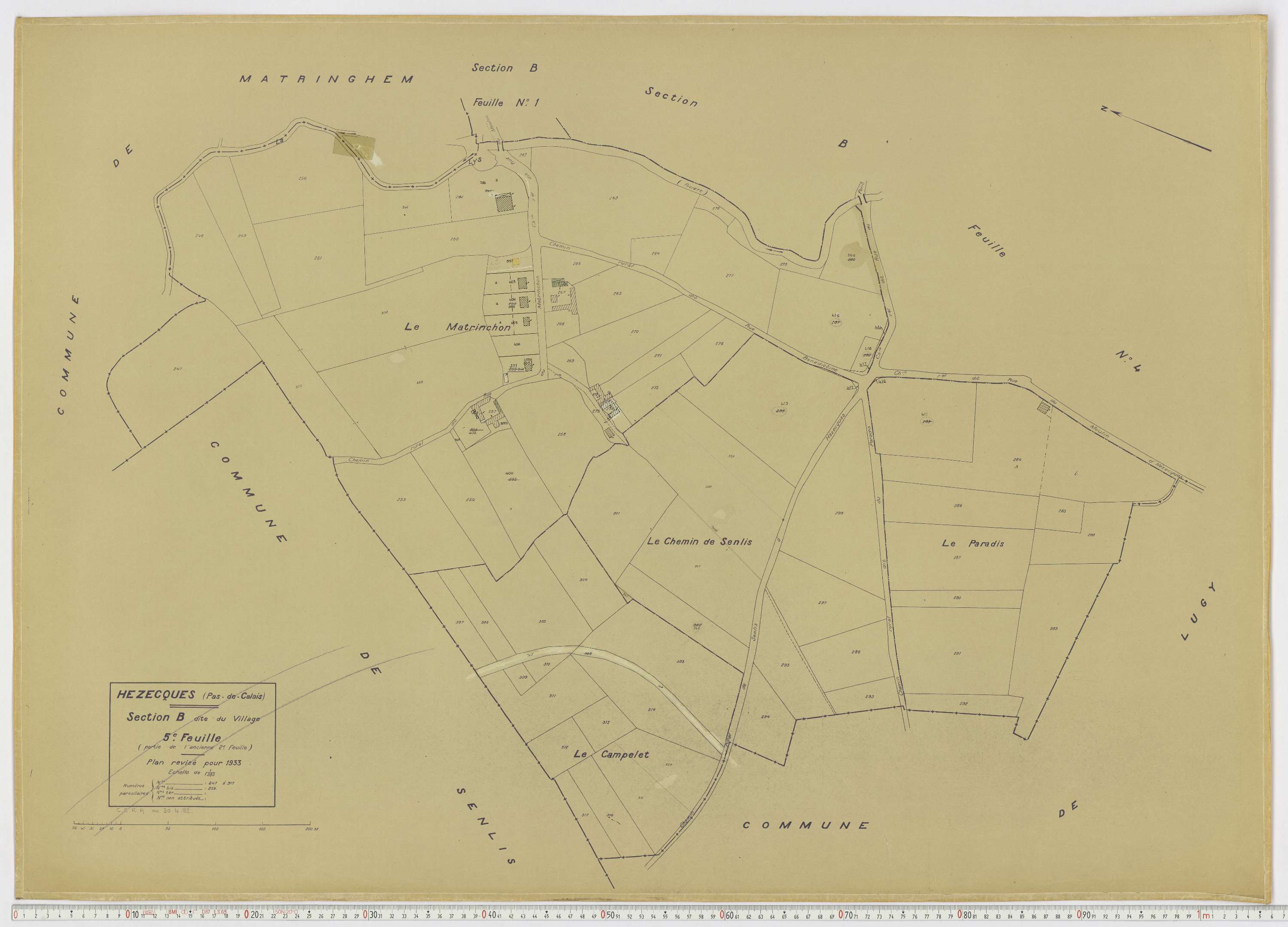 Hézecques - Section B, feuille 5.