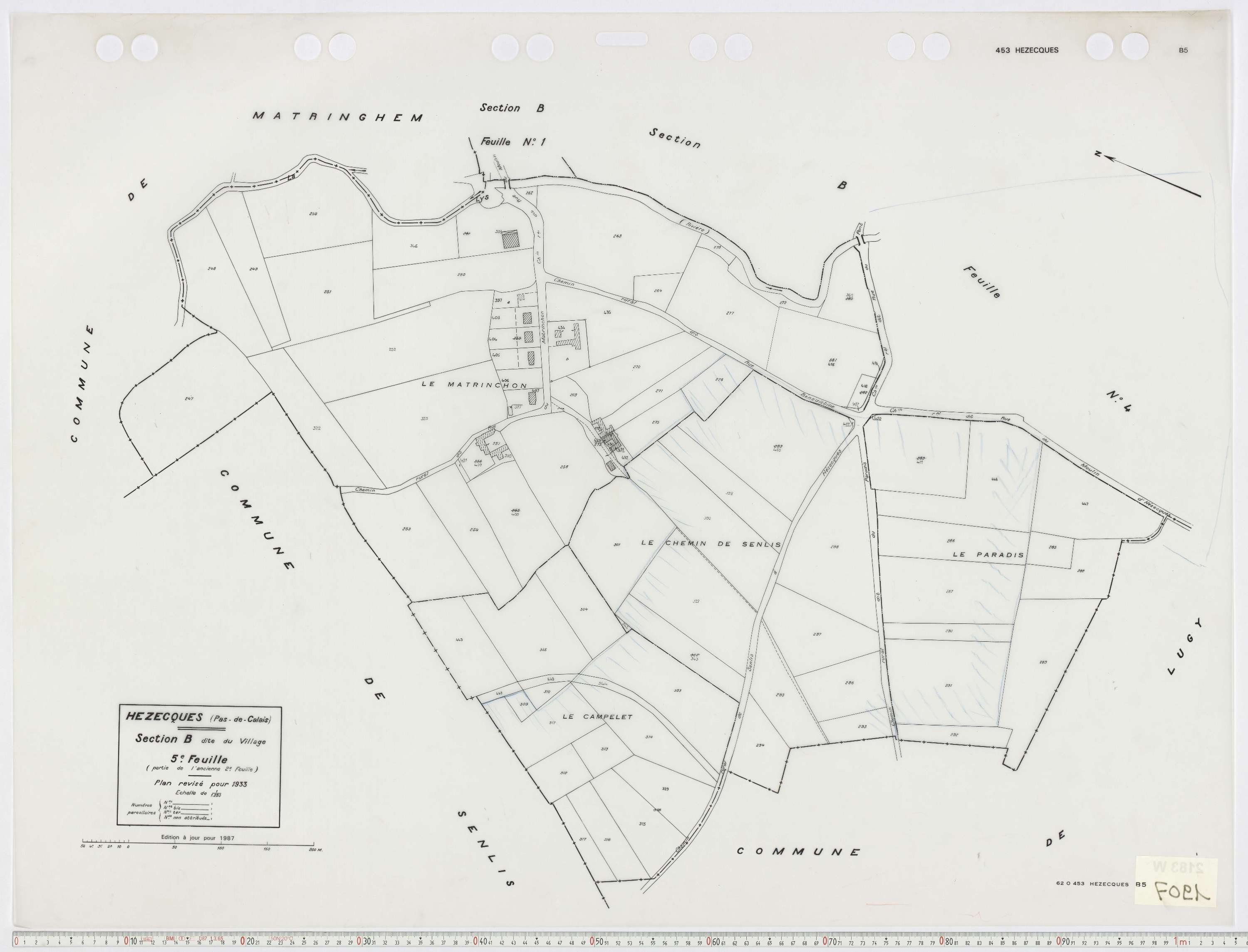 Hézecques - Section B, feuille 5.