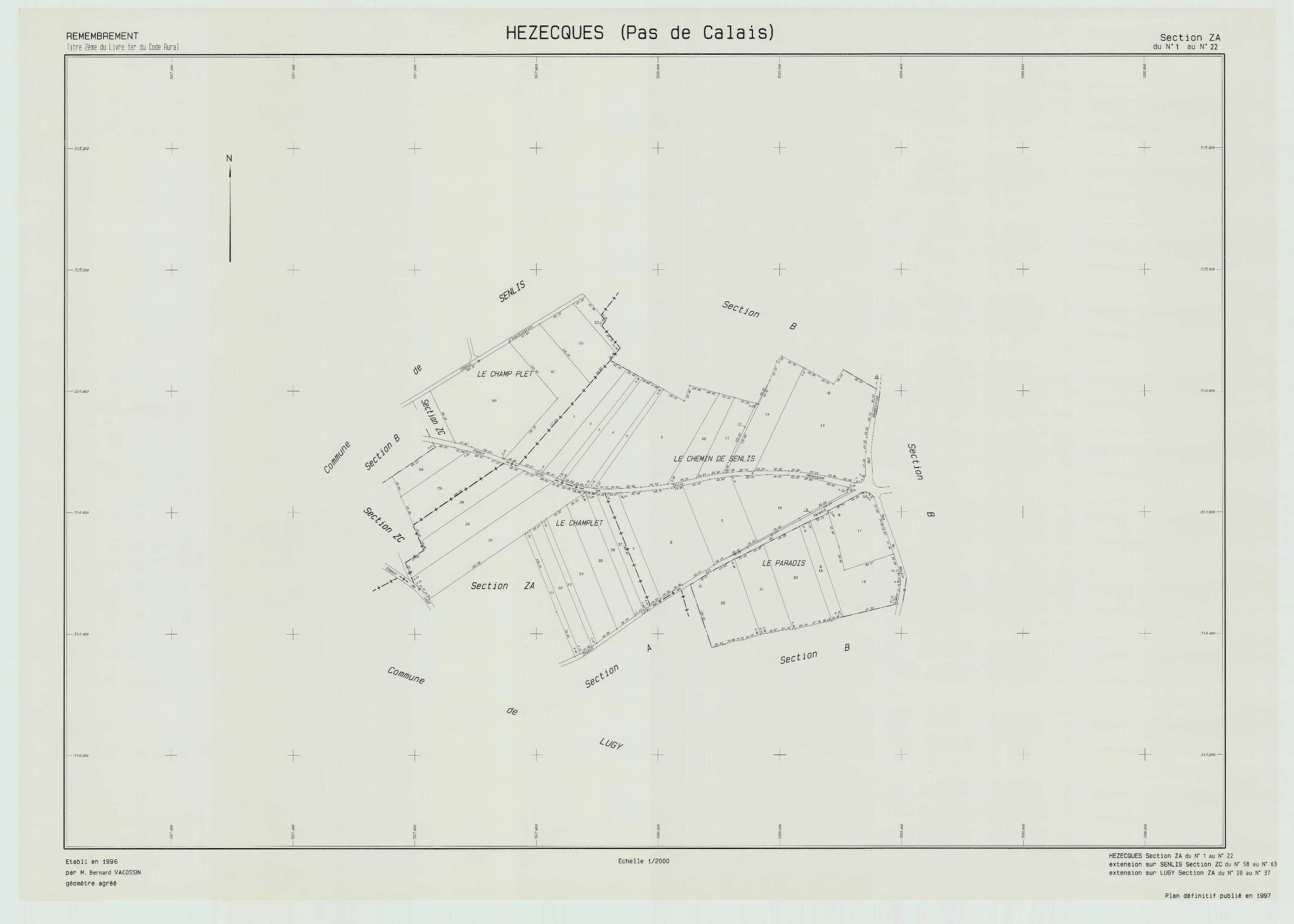 Hézecques - Plan de remembrement : section ZA.