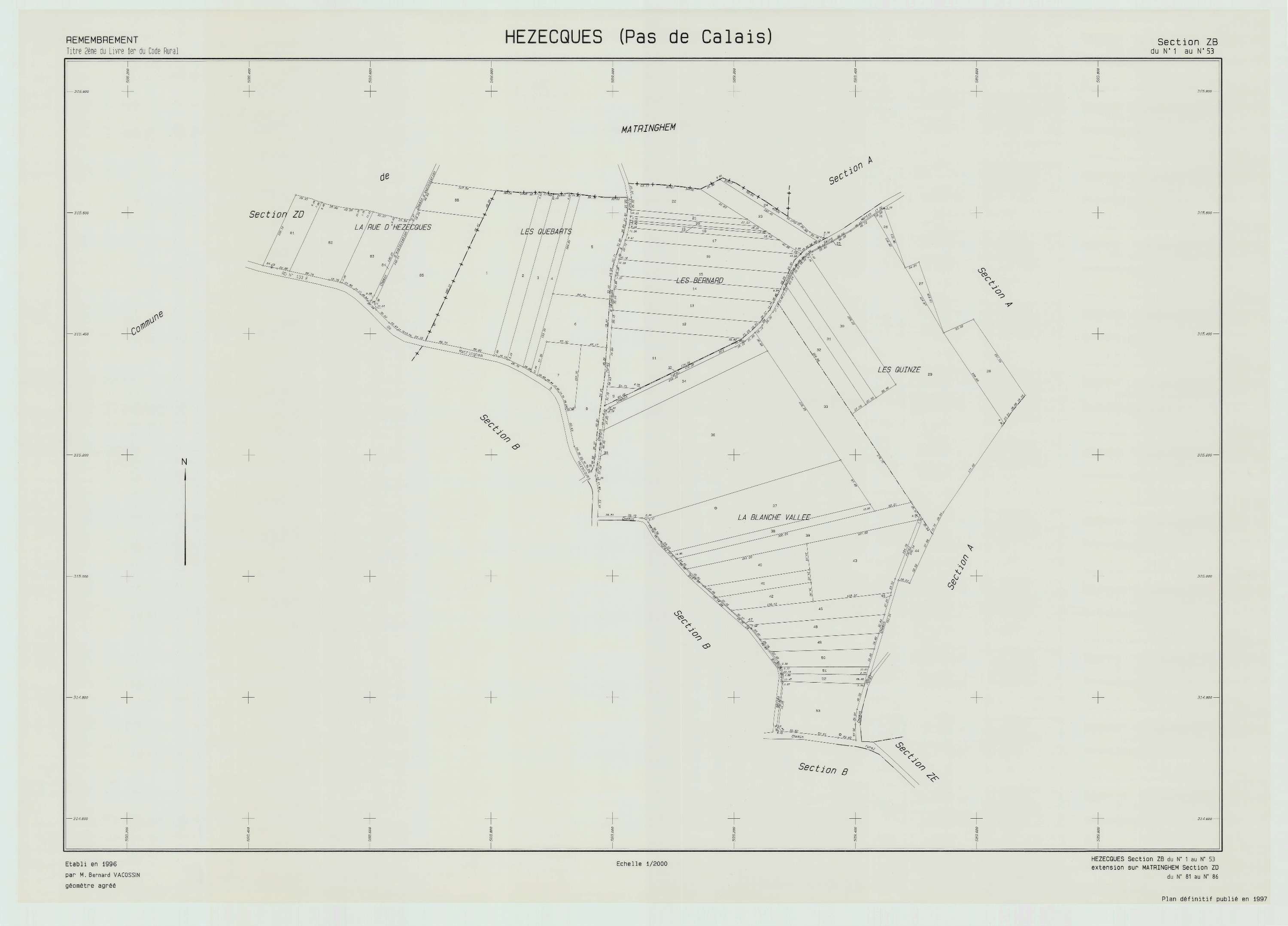 Hézecques - Plan de remembrement : section ZB.