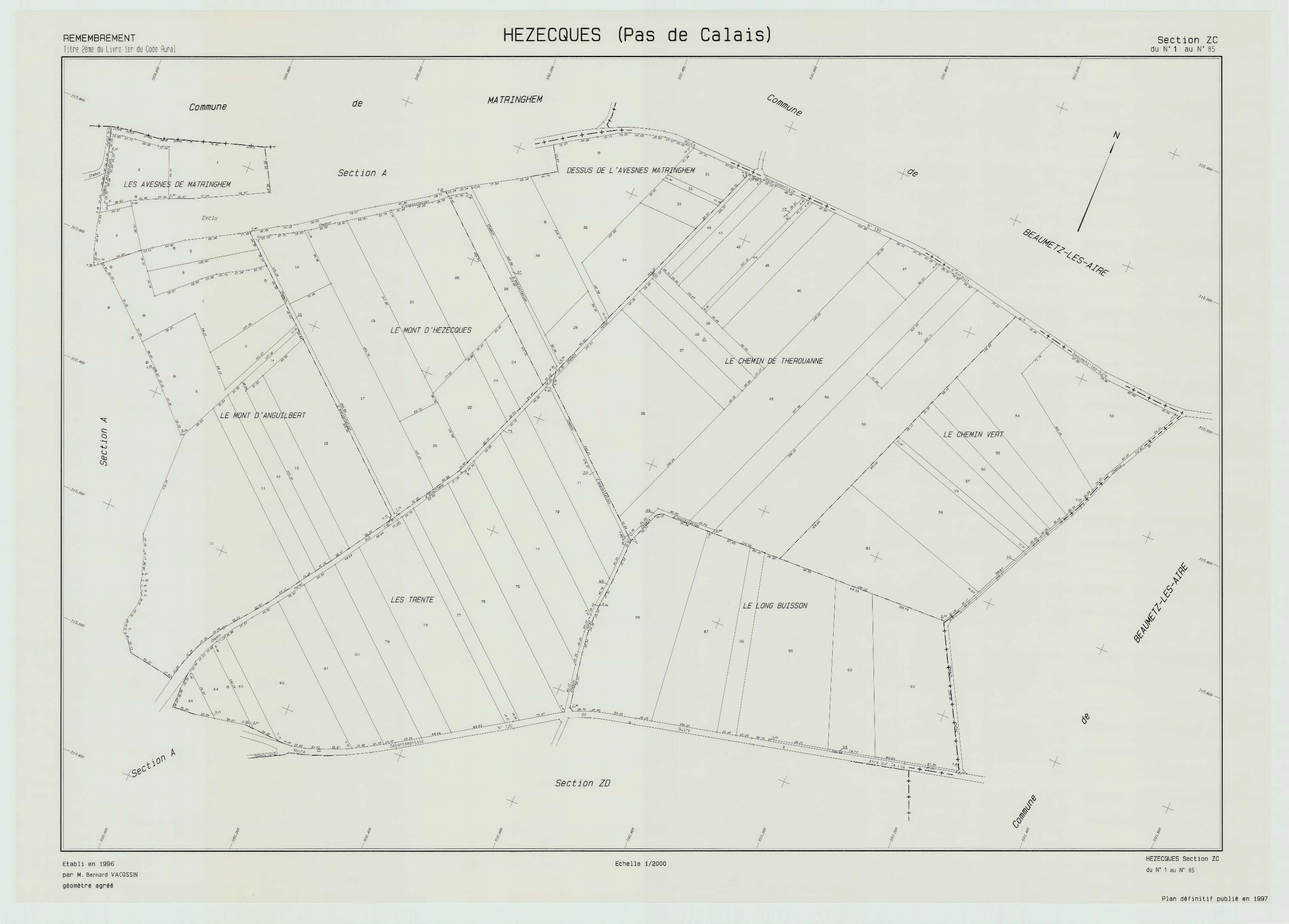 Hézecques - Plan de remembrement : section ZC.