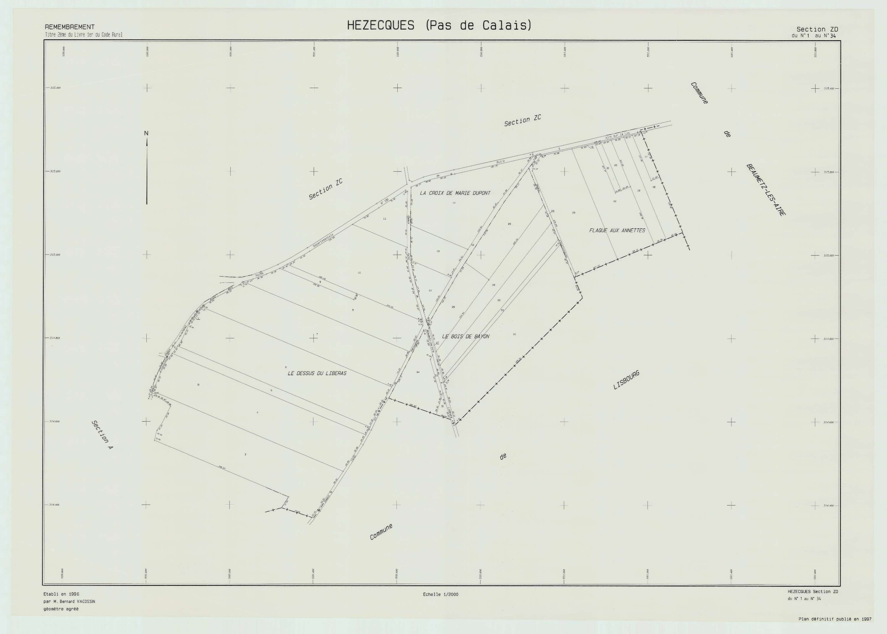Hézecques - Plan de remembrement : section ZD.