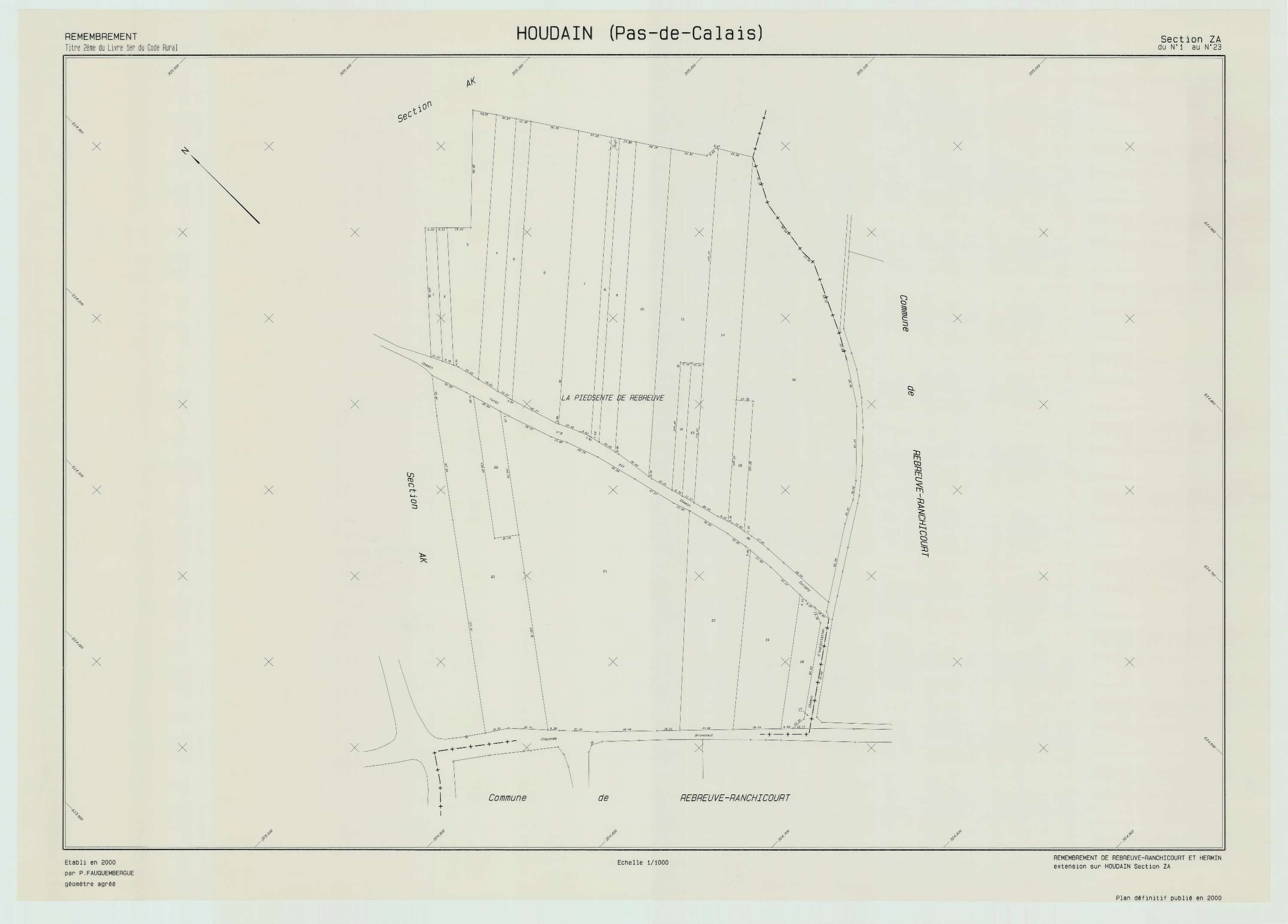 Houdain - Plan de remembrement : section ZA.