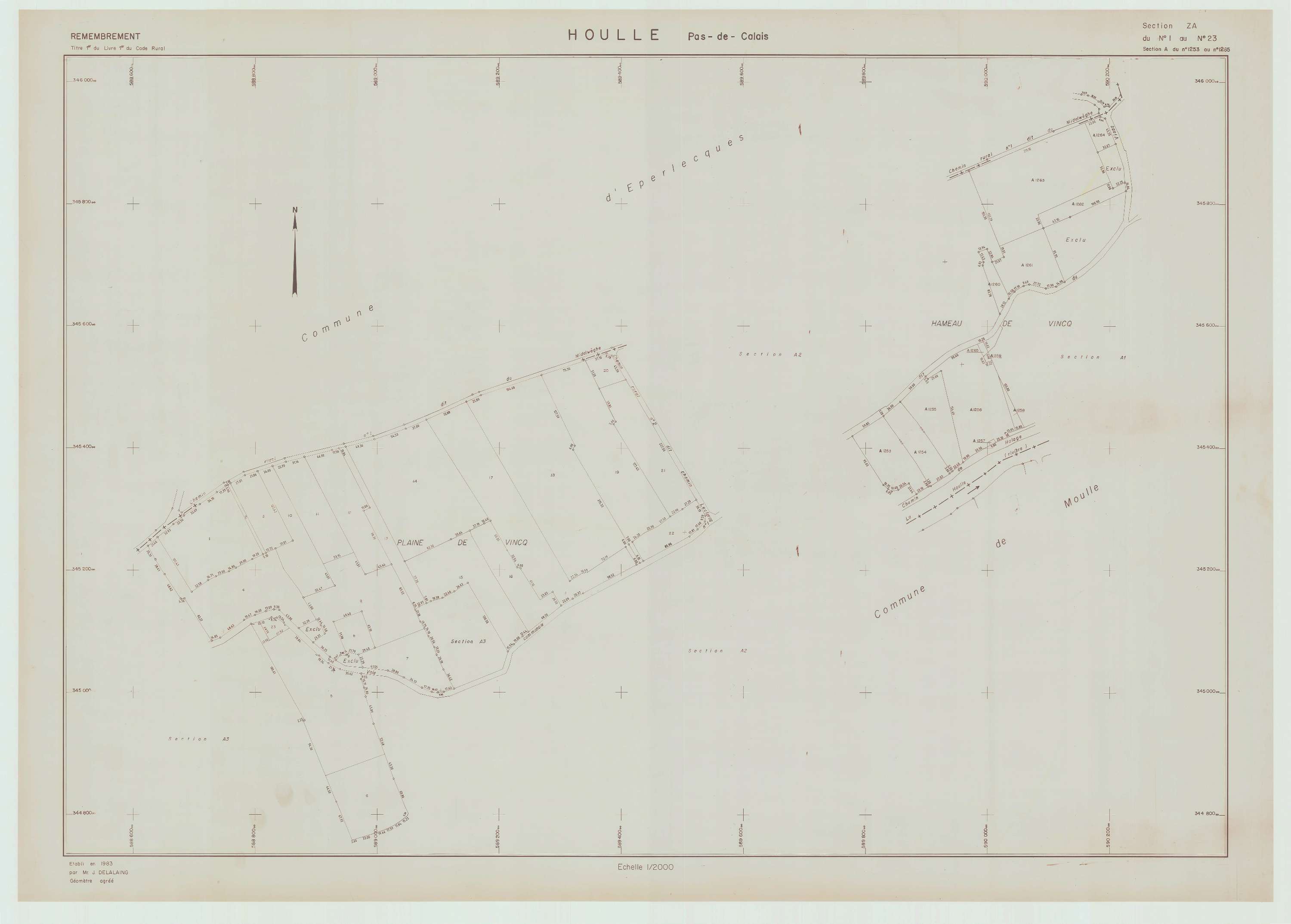Houlle - Plan de remembrement : section ZA.
