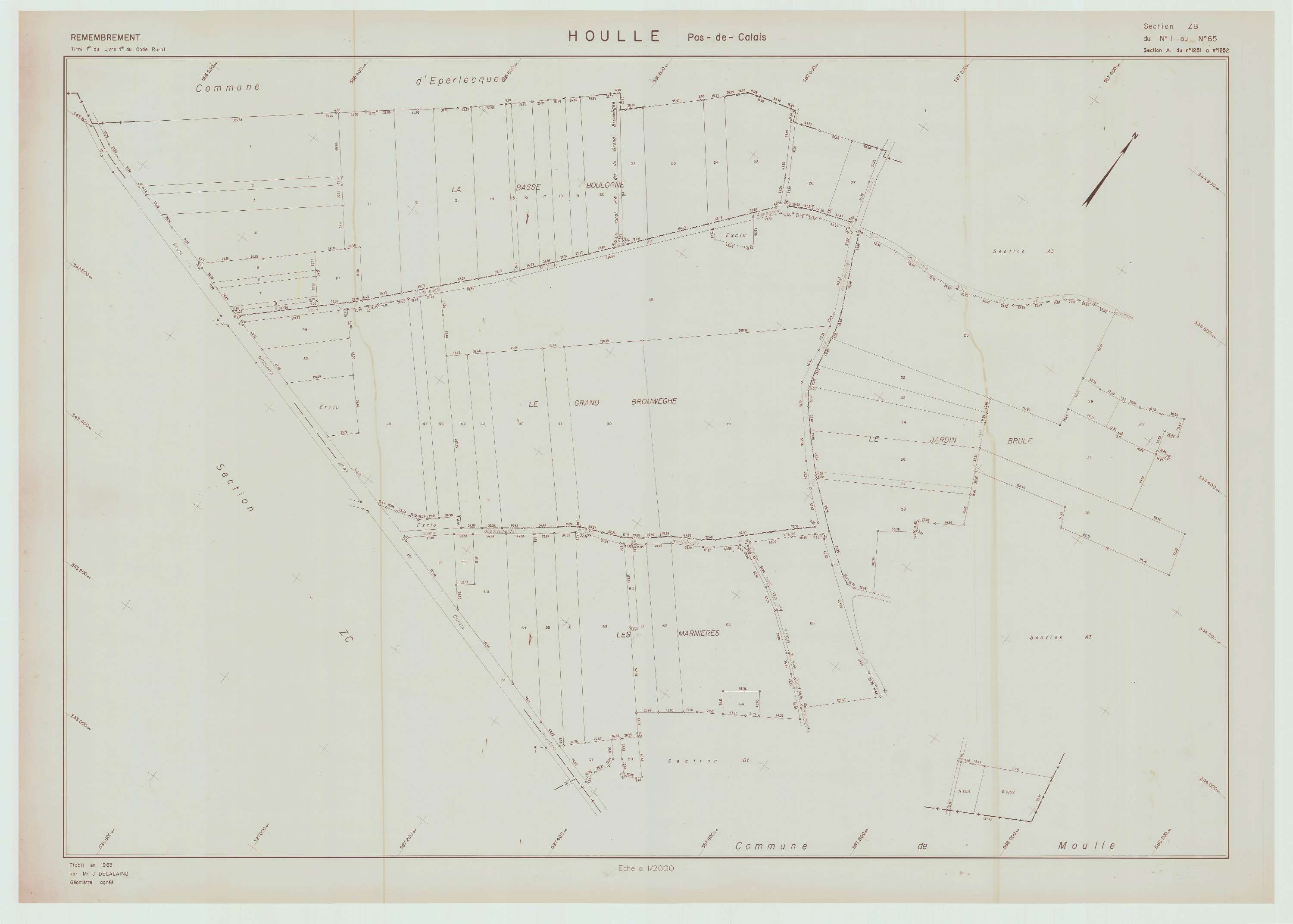 Houlle - Plan de remembrement : section ZB.
