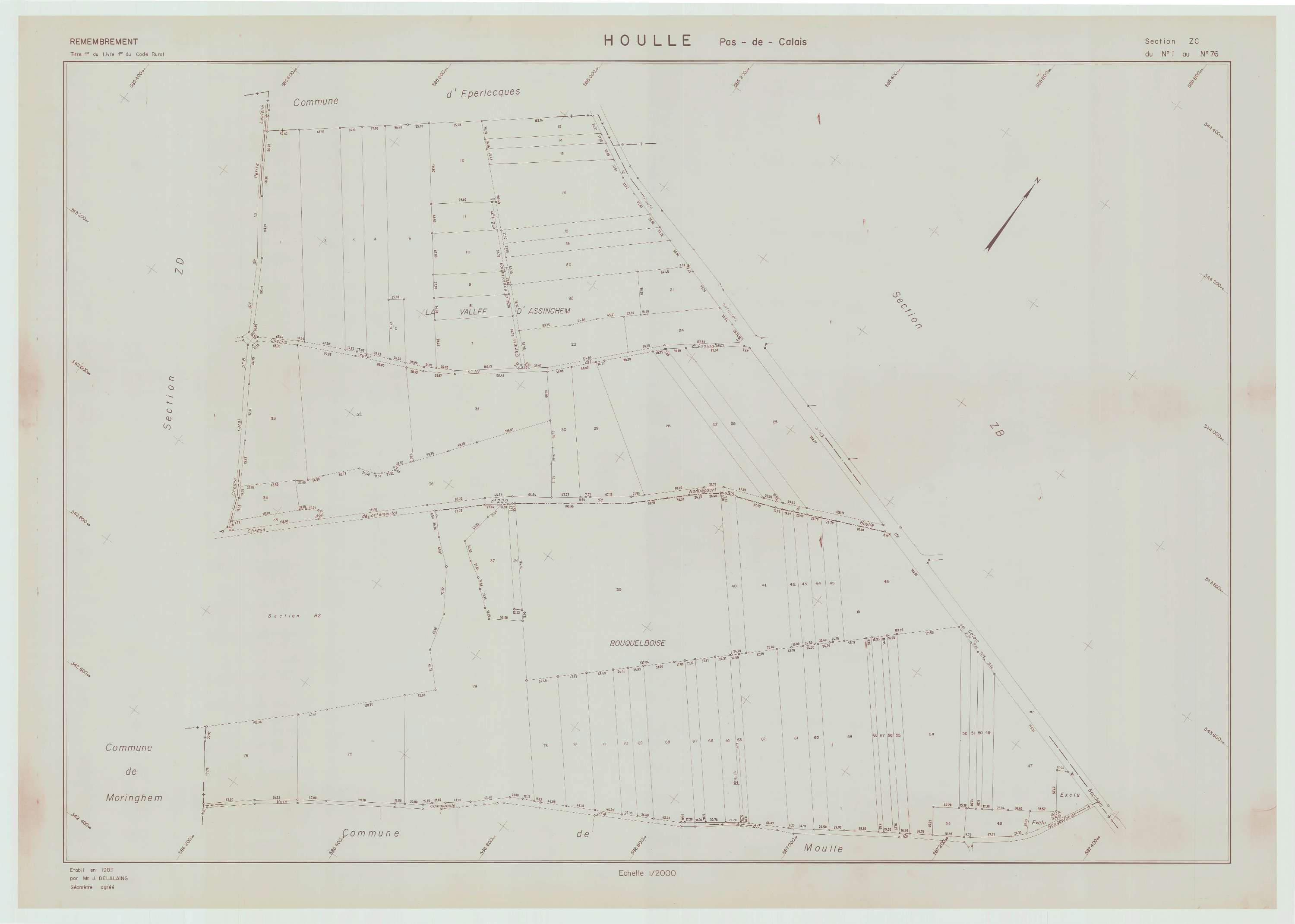 Houlle - Plan de remembrement : section ZC.