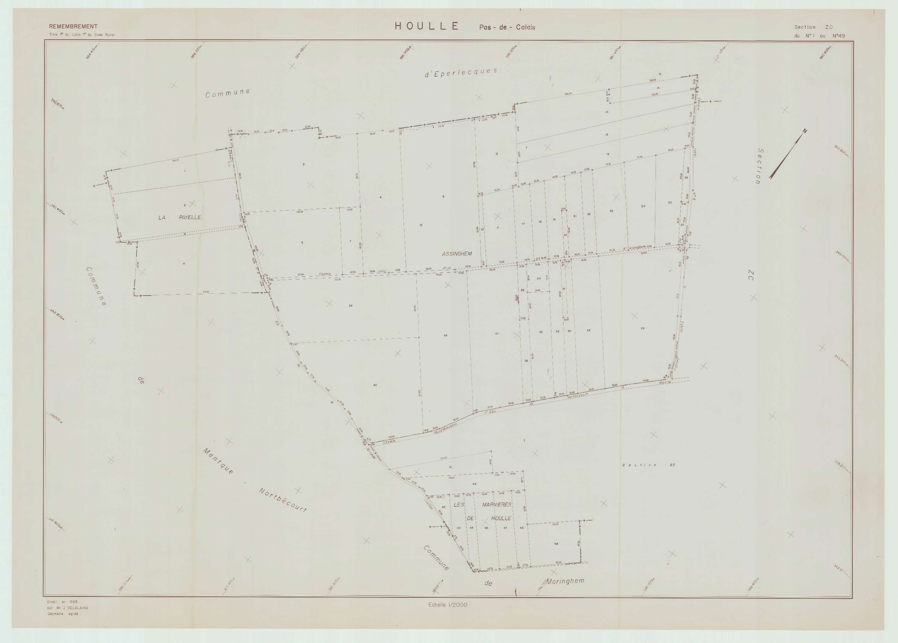 Houlle - Plan de remembrement : section ZD.