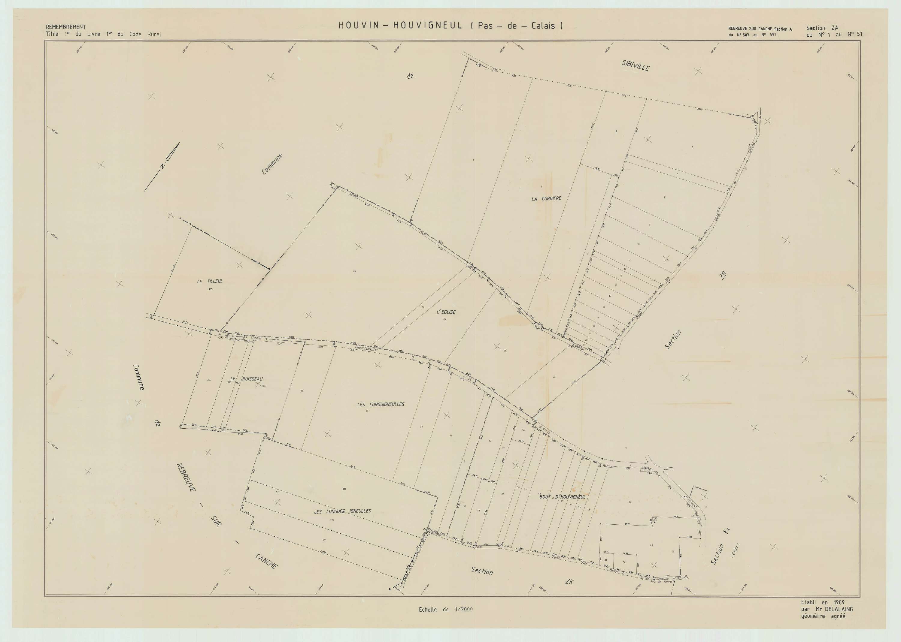 Houvin-Houvigneul - Plan de remembrement : section ZA.