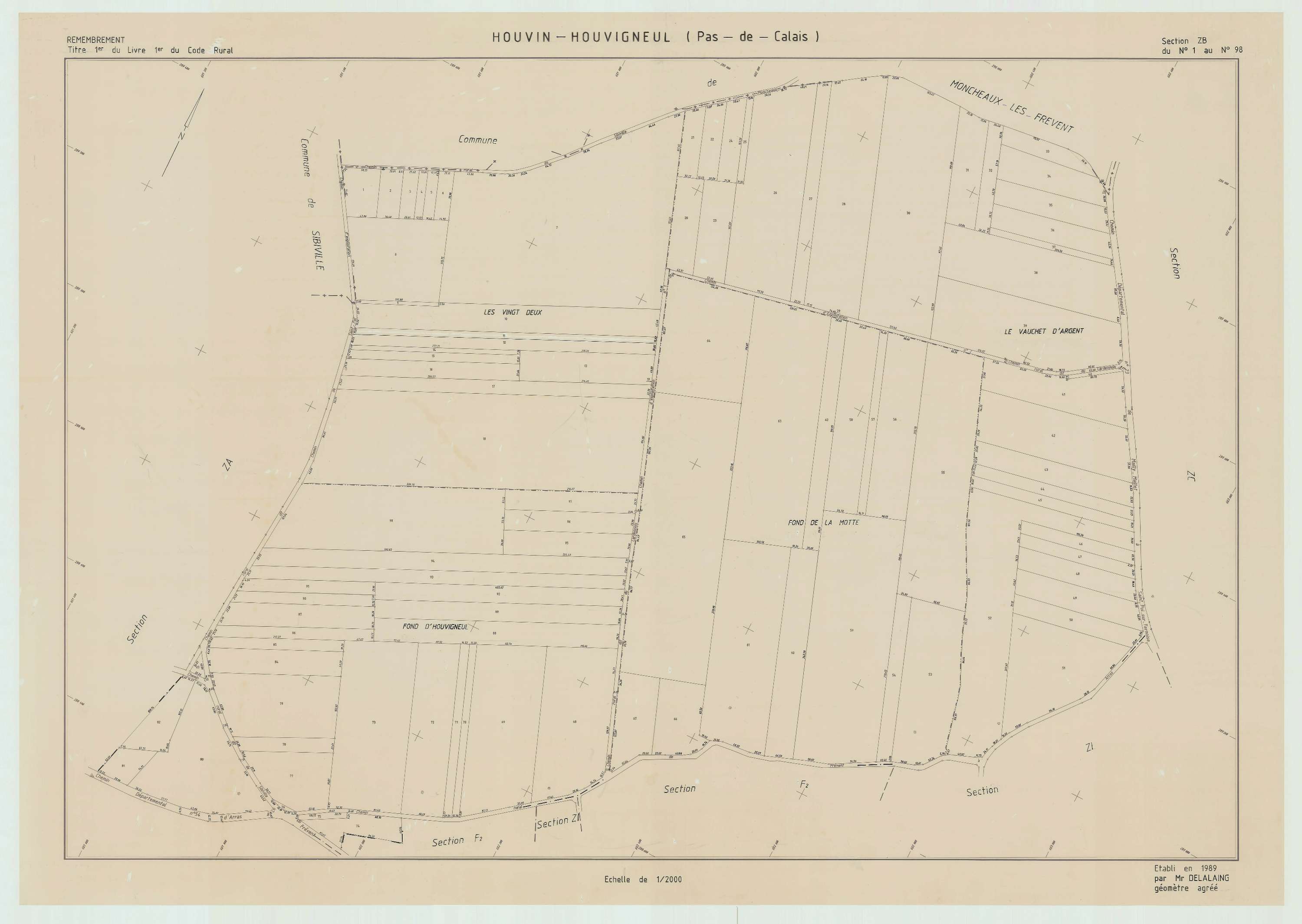 Houvin-Houvigneul - Plan de remembrement : section ZB.