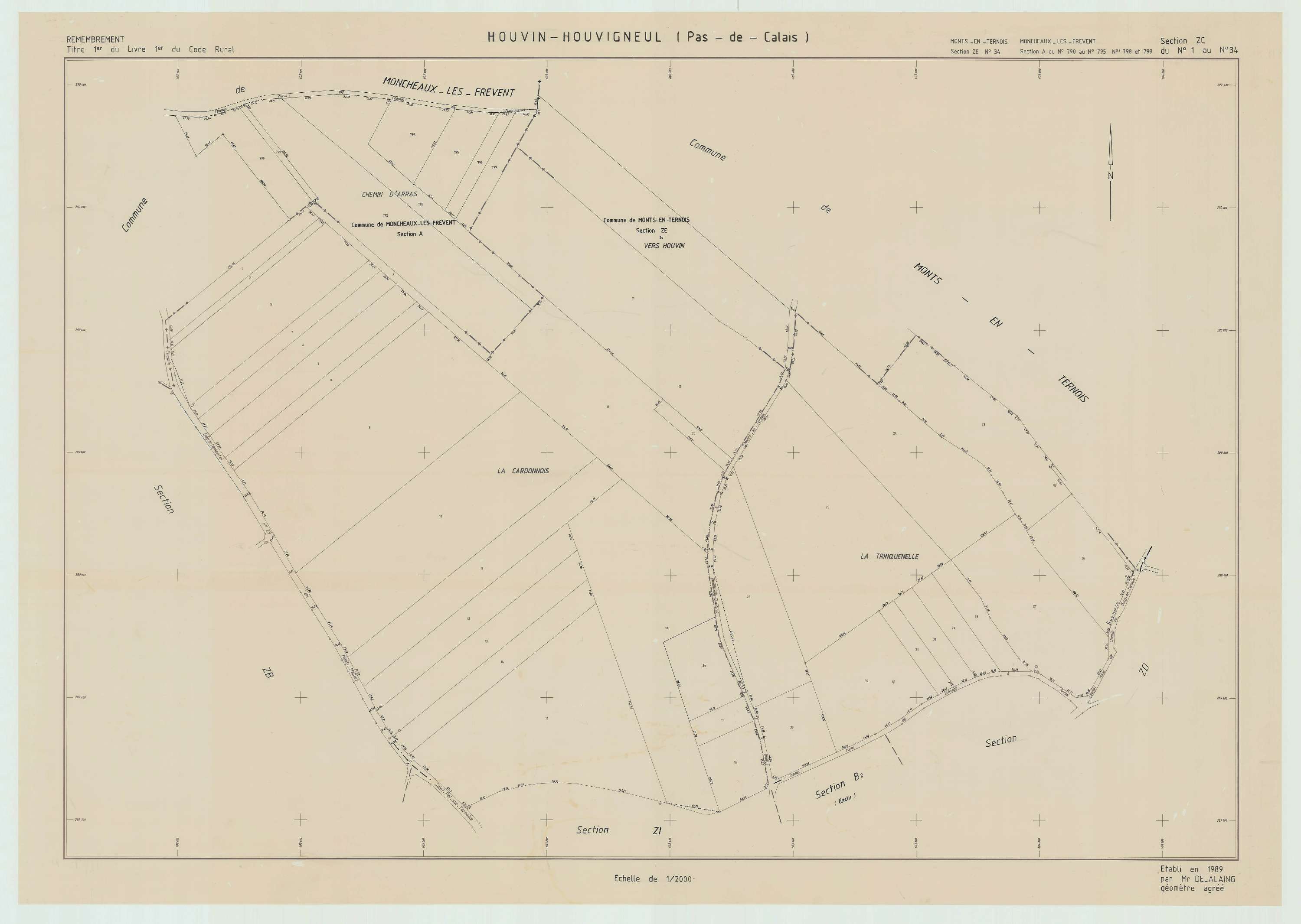 Houvin-Houvigneul - Plan de remembrement : section ZC.