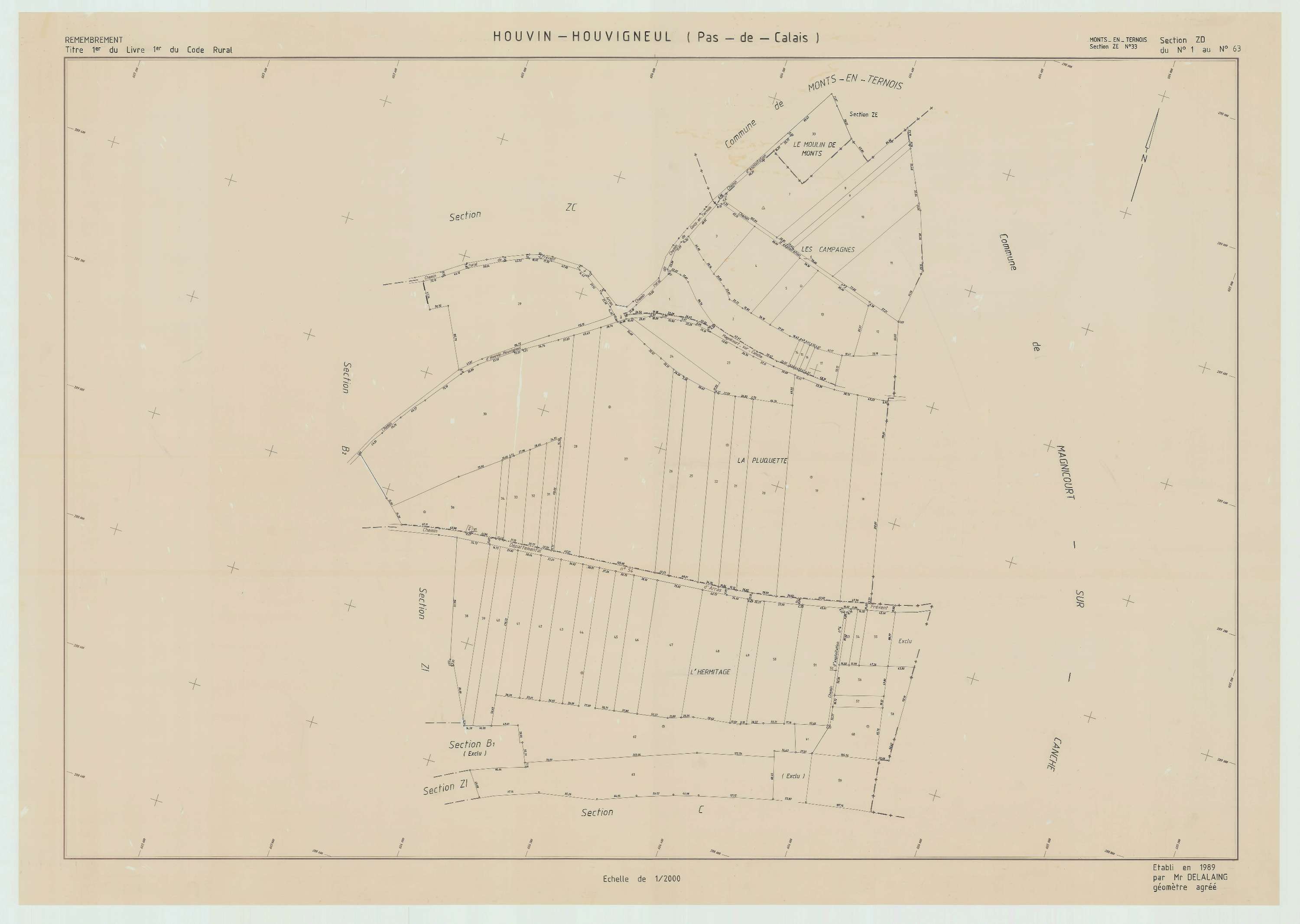 Houvin-Houvigneul - Plan de remembrement : section ZD.