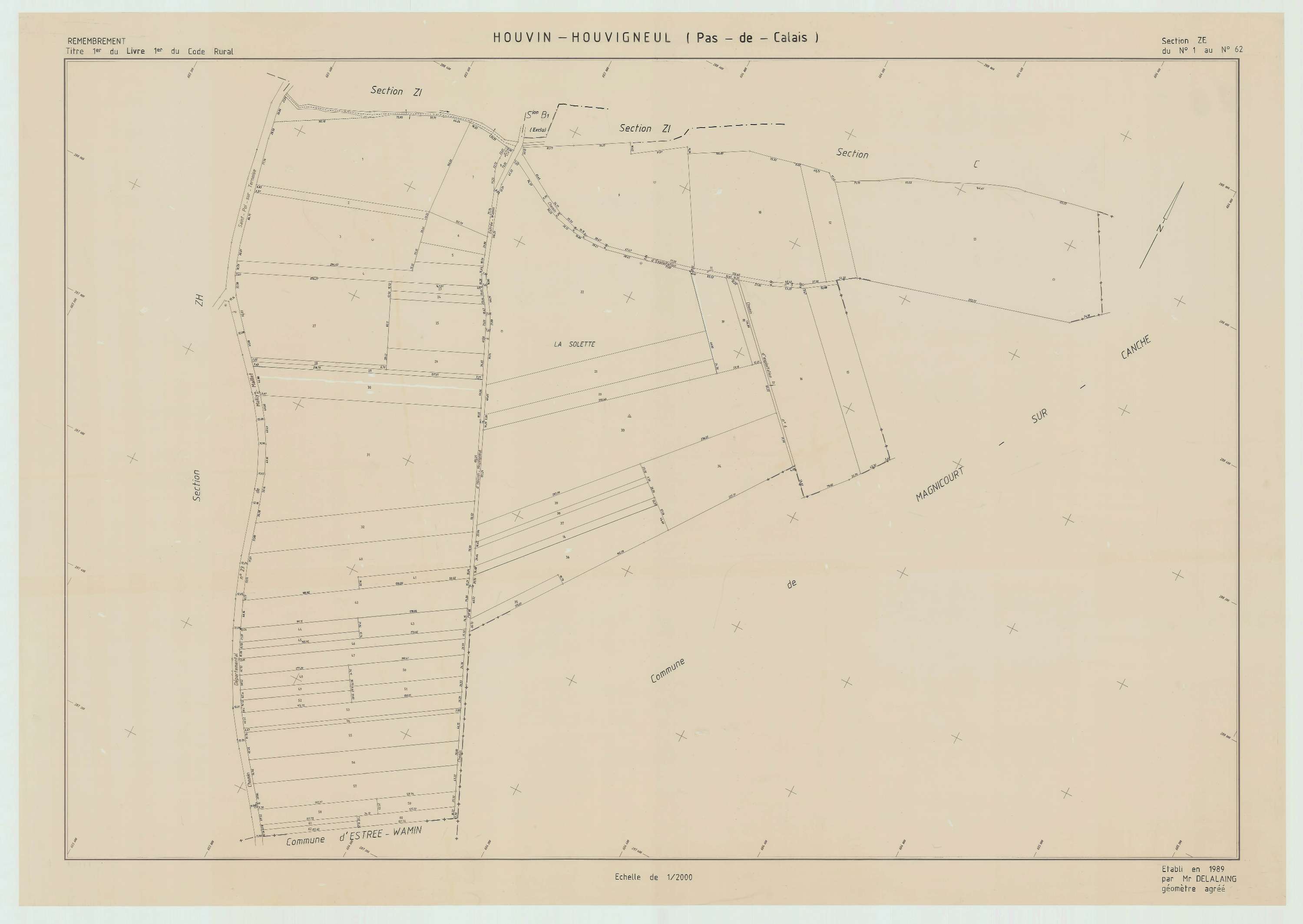 Houvin-Houvigneul - Plan de remembrement : section ZE.
