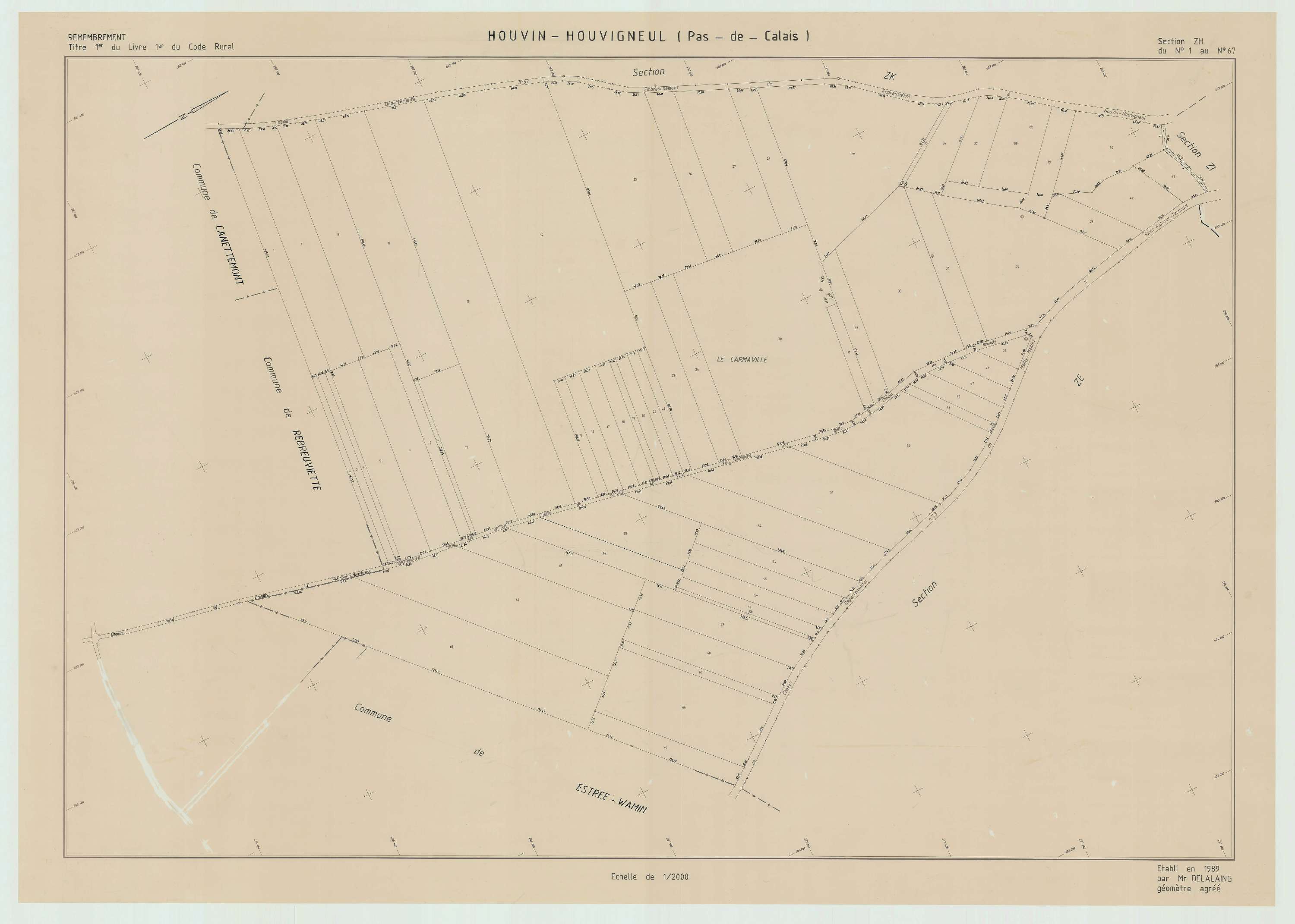 Houvin-Houvigneul - Plan de remembrement : section ZH.