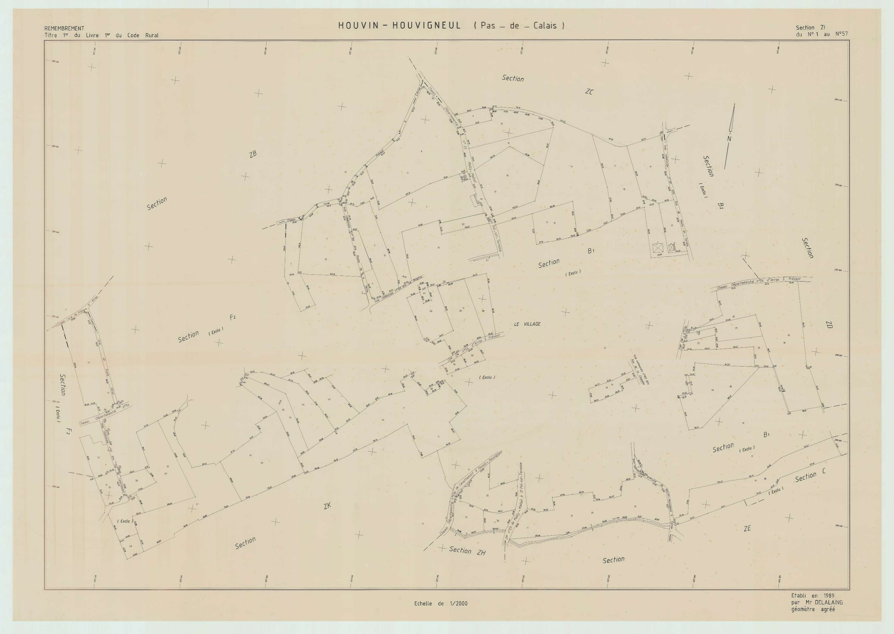 Houvin-Houvigneul - Plan de remembrement : section ZI.