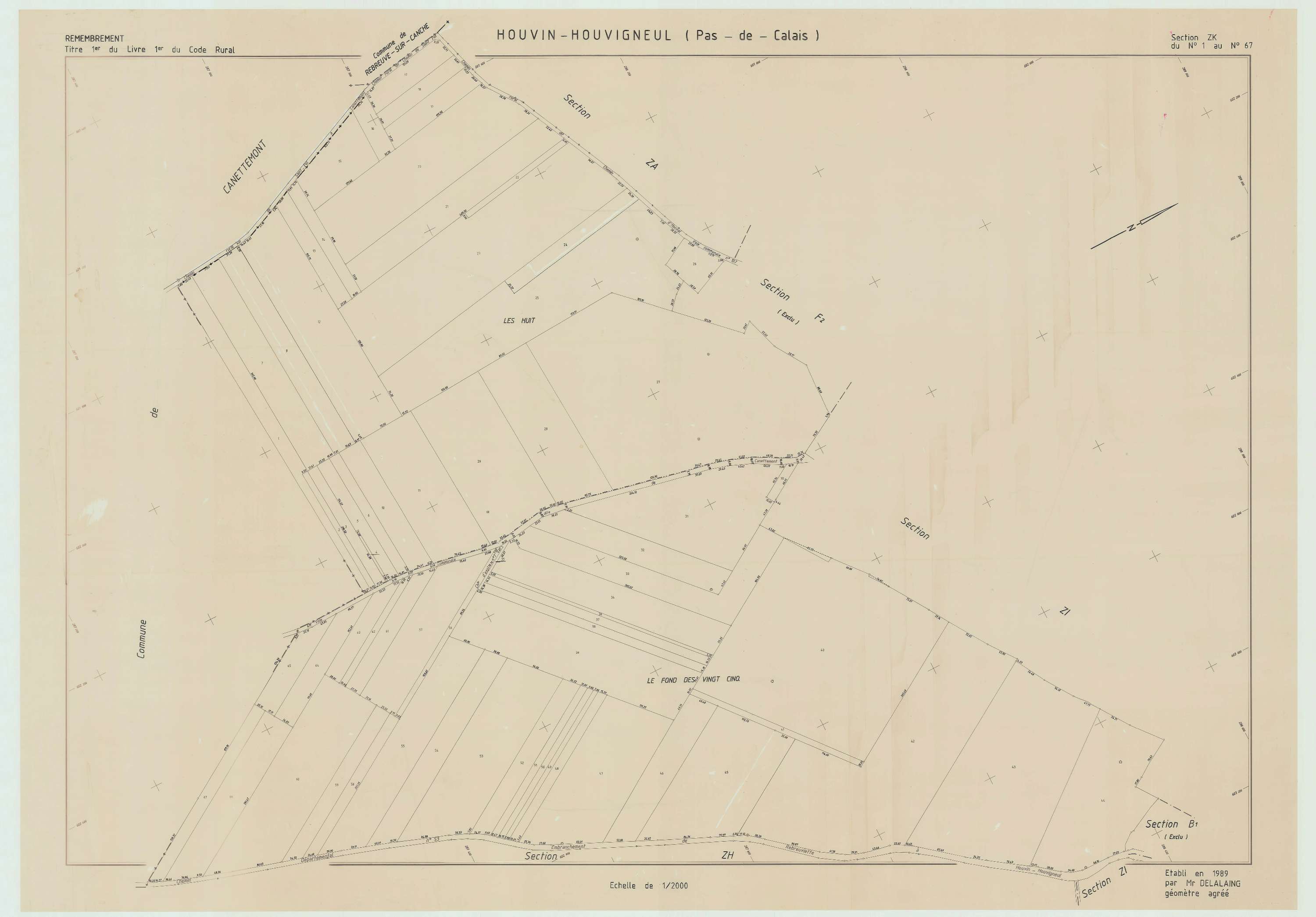 Houvin-Houvigneul - Plan de remembrement : section ZK.