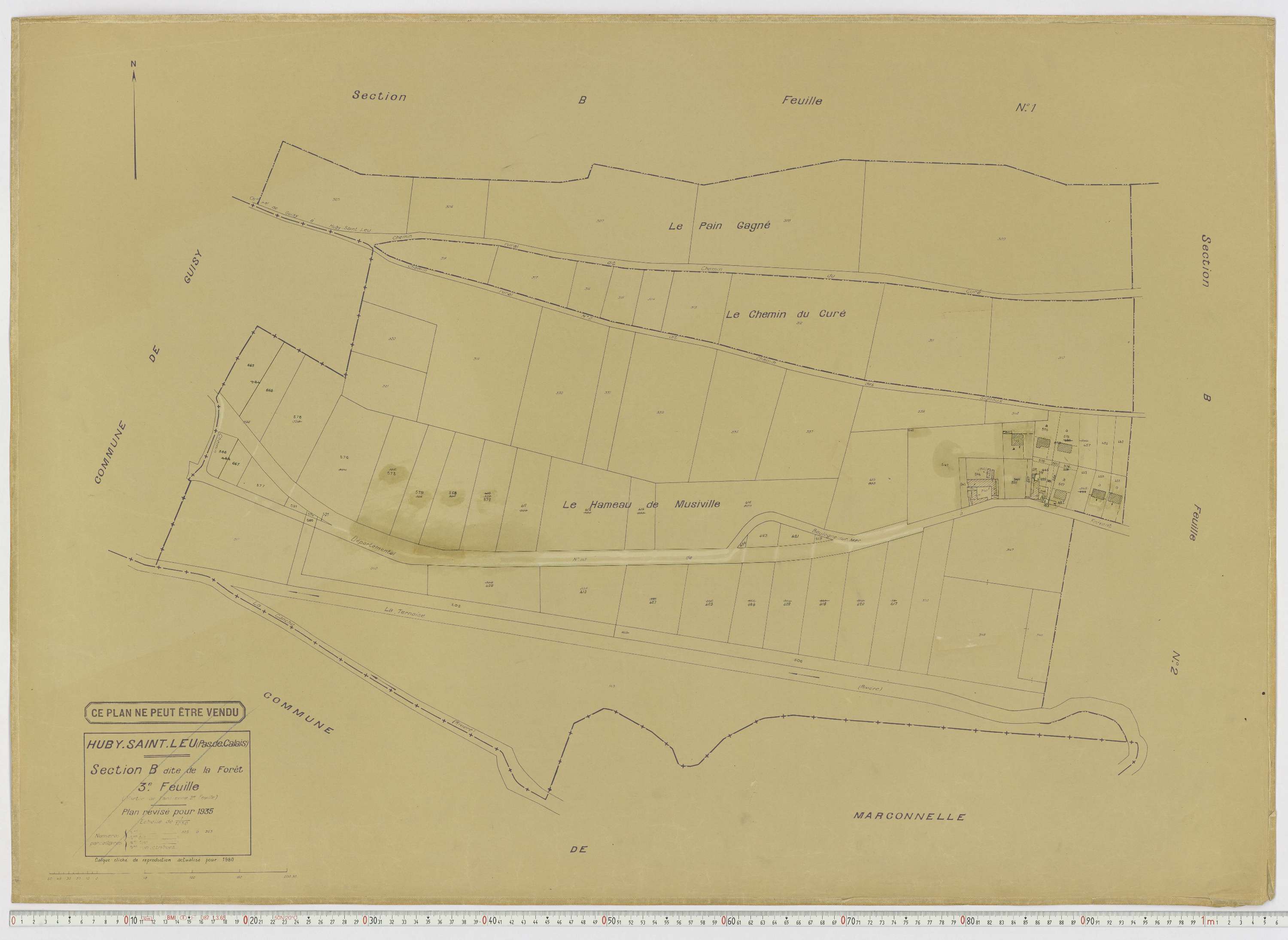 Huby-Saint-Leu - Section B, feuille 3.