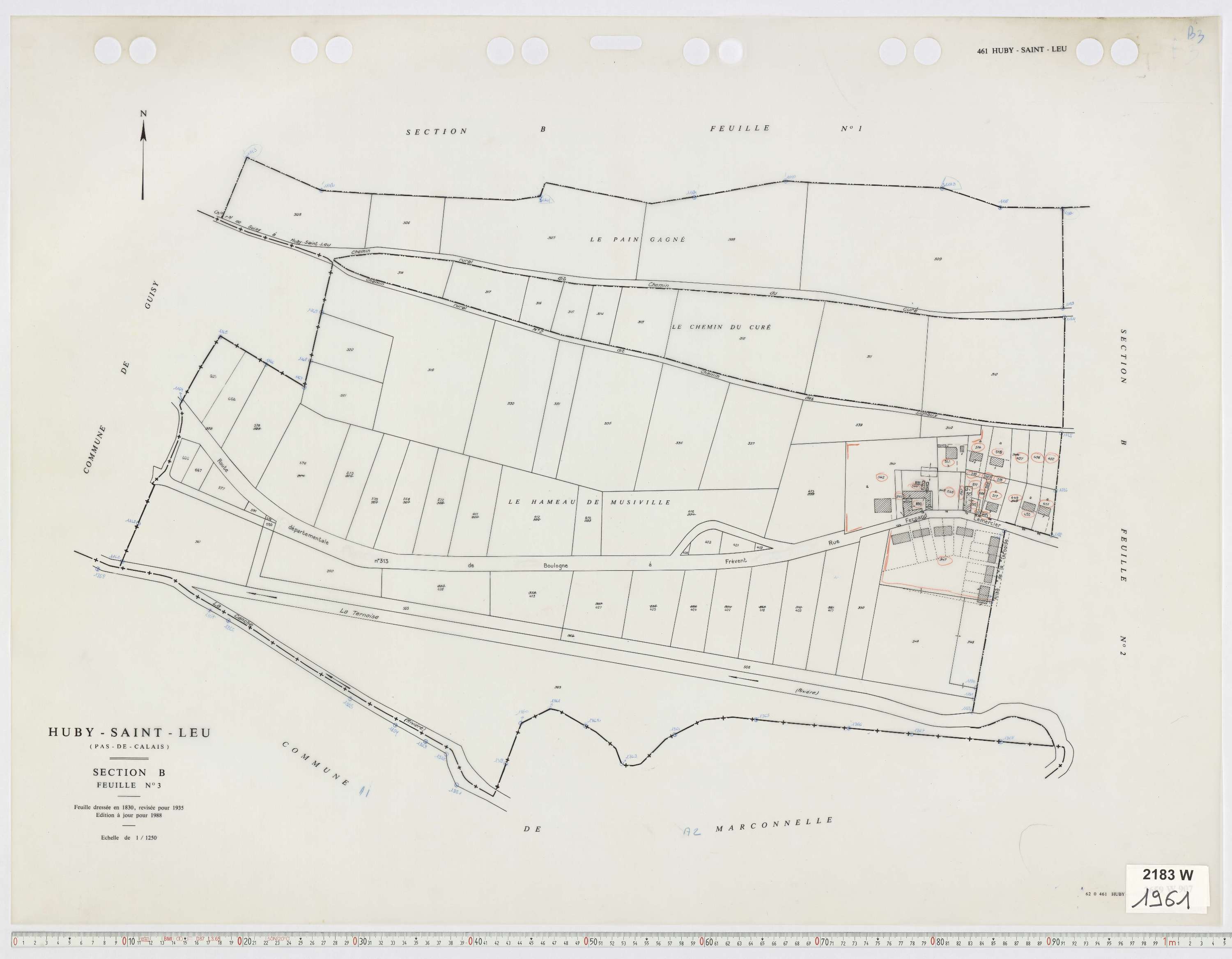 Huby-Saint-Leu - Section B, feuille 3.