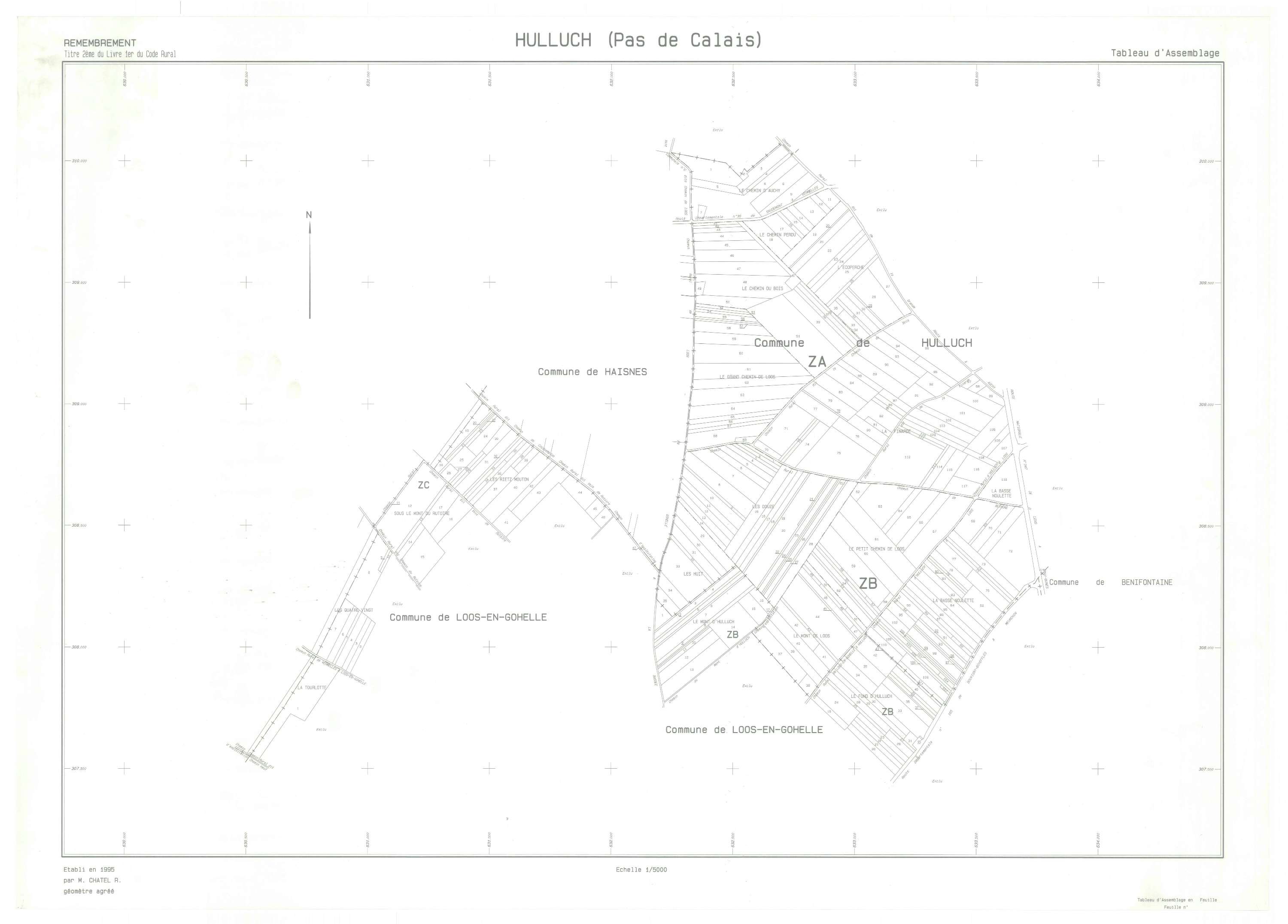 Hulluch - Plan cadastral : tableau d'assemblage postérieur au remembrement.