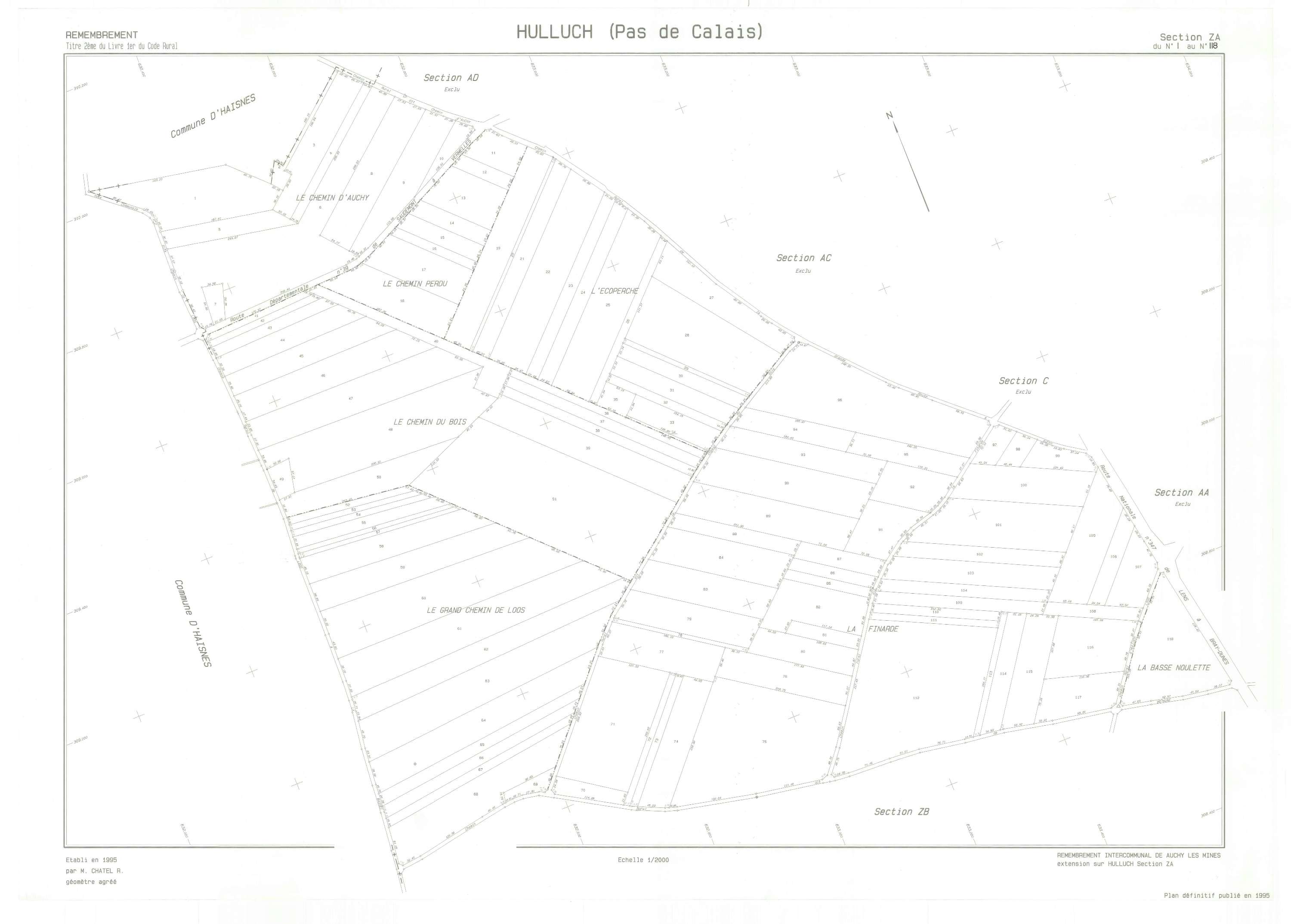 Hulluch - Plan de remembrement : section ZA.
