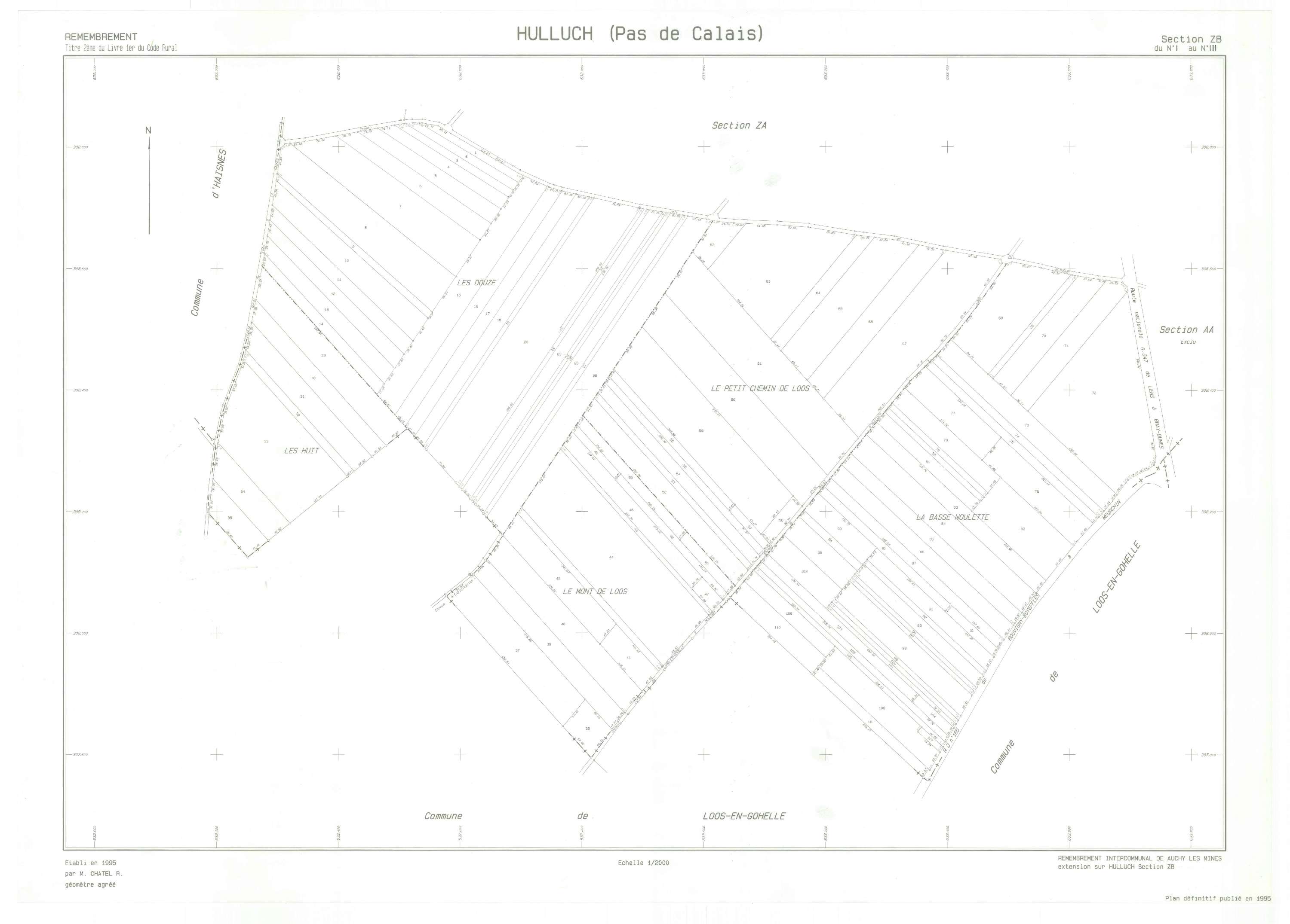Hulluch - Plan de remembrement : section ZB.
