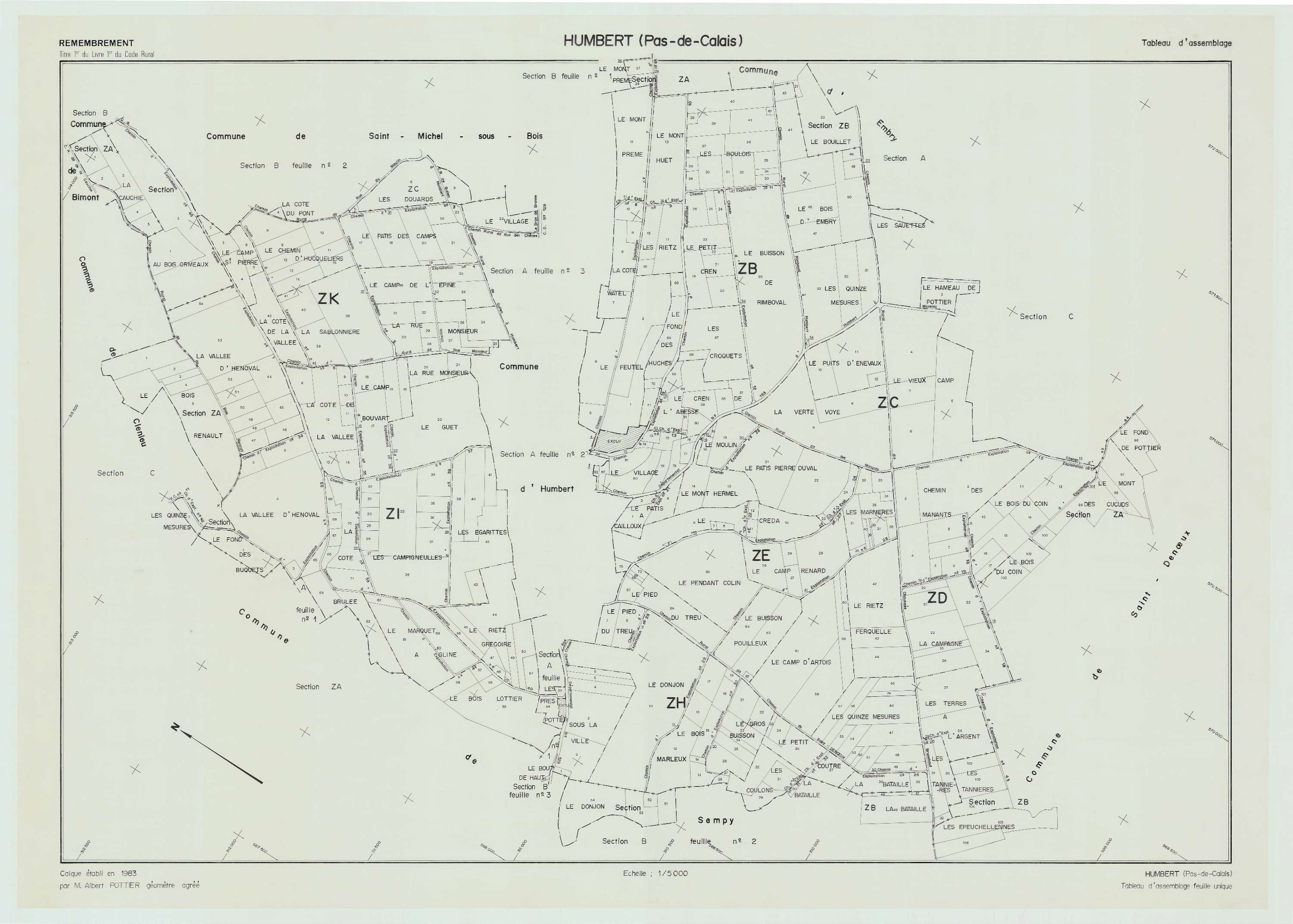 Humbert - Plan cadastral : tableau d'assemblage antérieur au remembrement.