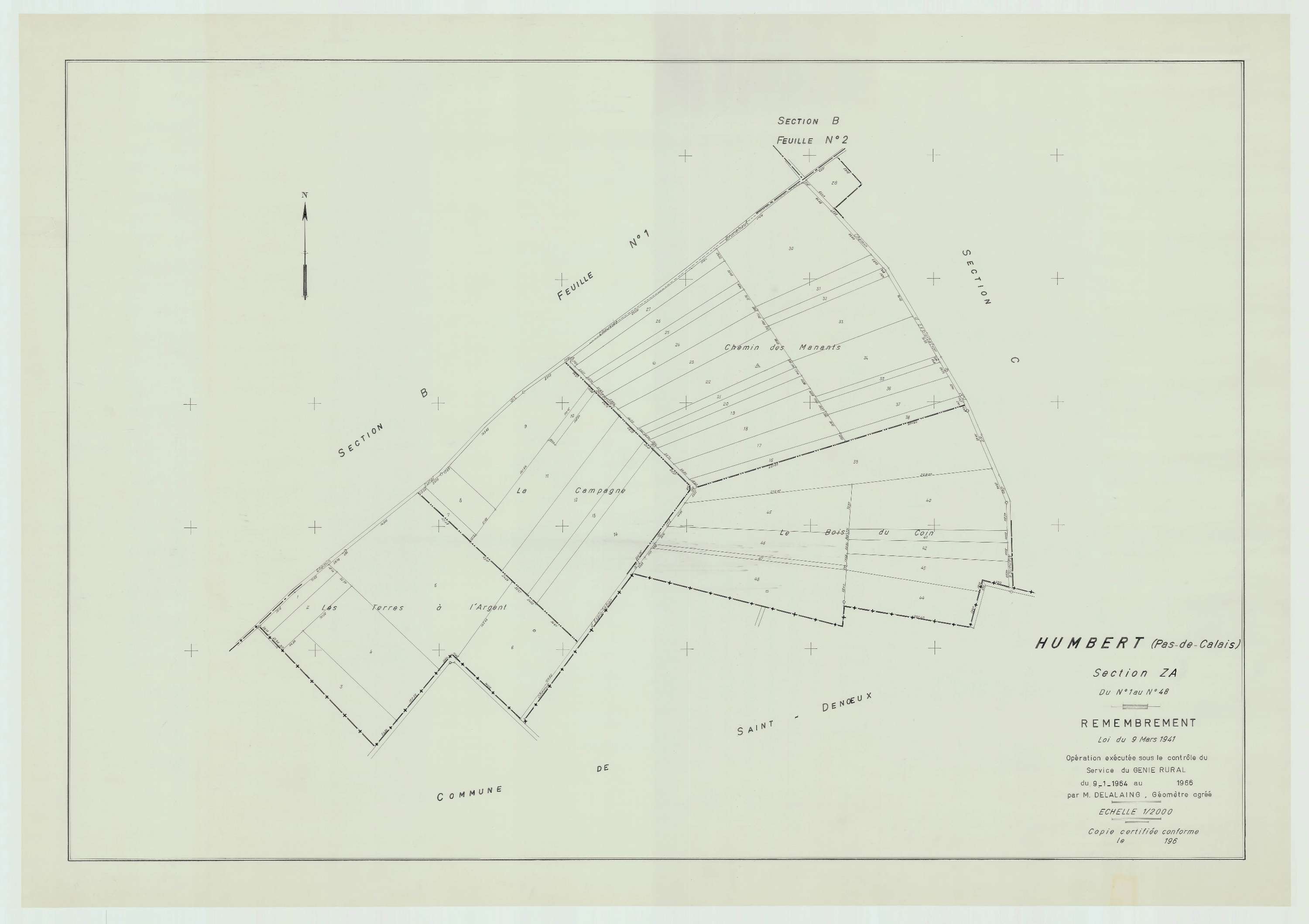 Humbert - Plan cadastral : tableau d'assemblage postérieur au remembrement.