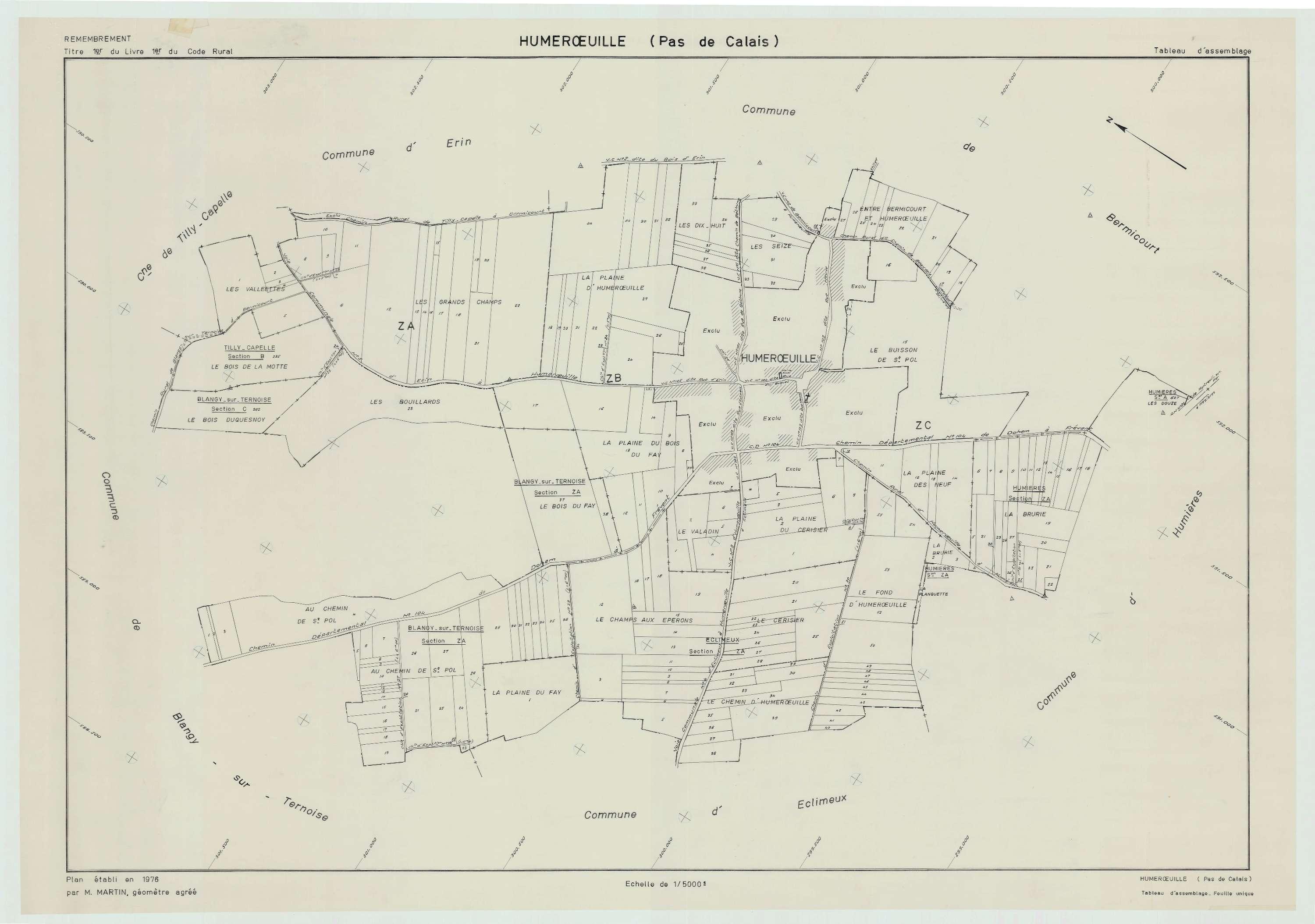 Humerœuille - Plan cadastral : tableau d'assemblage postérieur au remembrement.