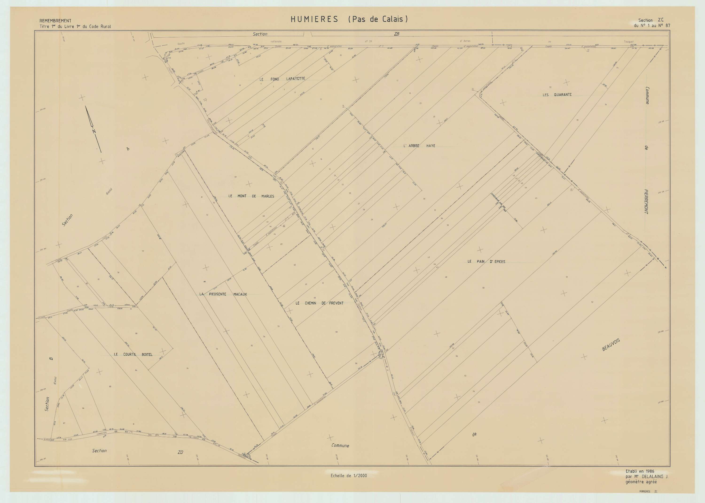 Humières - Plan de remembrement : section ZC.