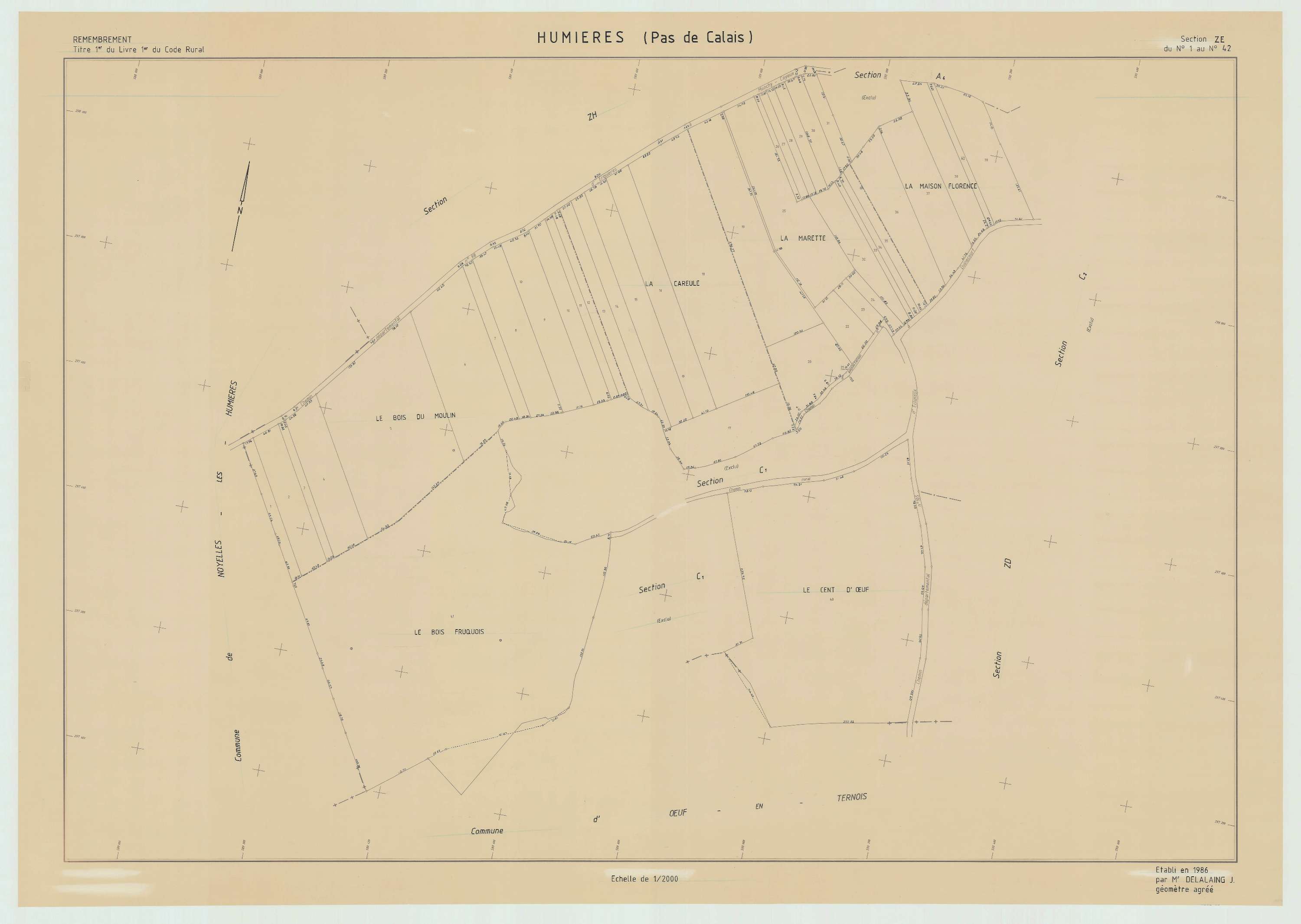 Humières - Plan de remembrement : section ZE.