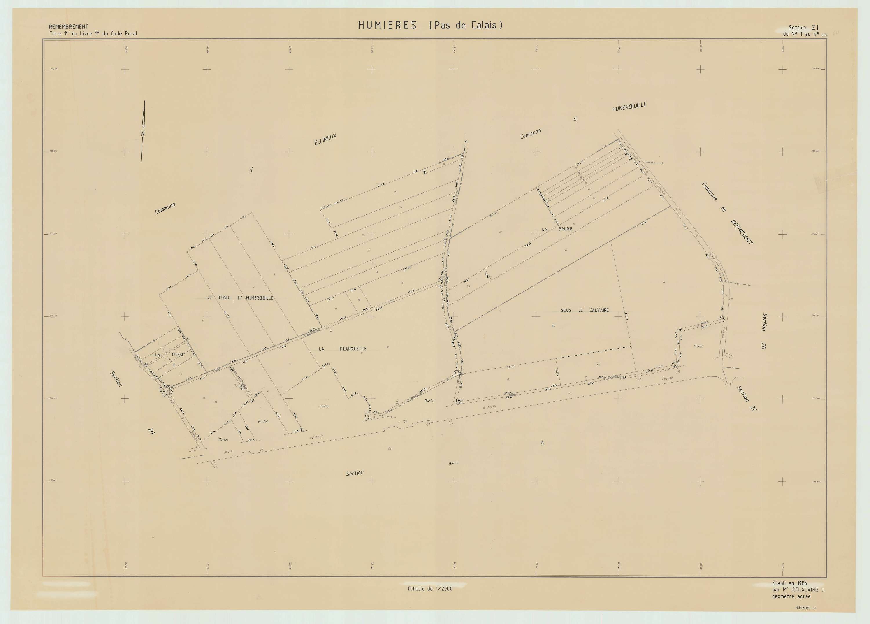 Humières - Plan de remembrement : section ZI.