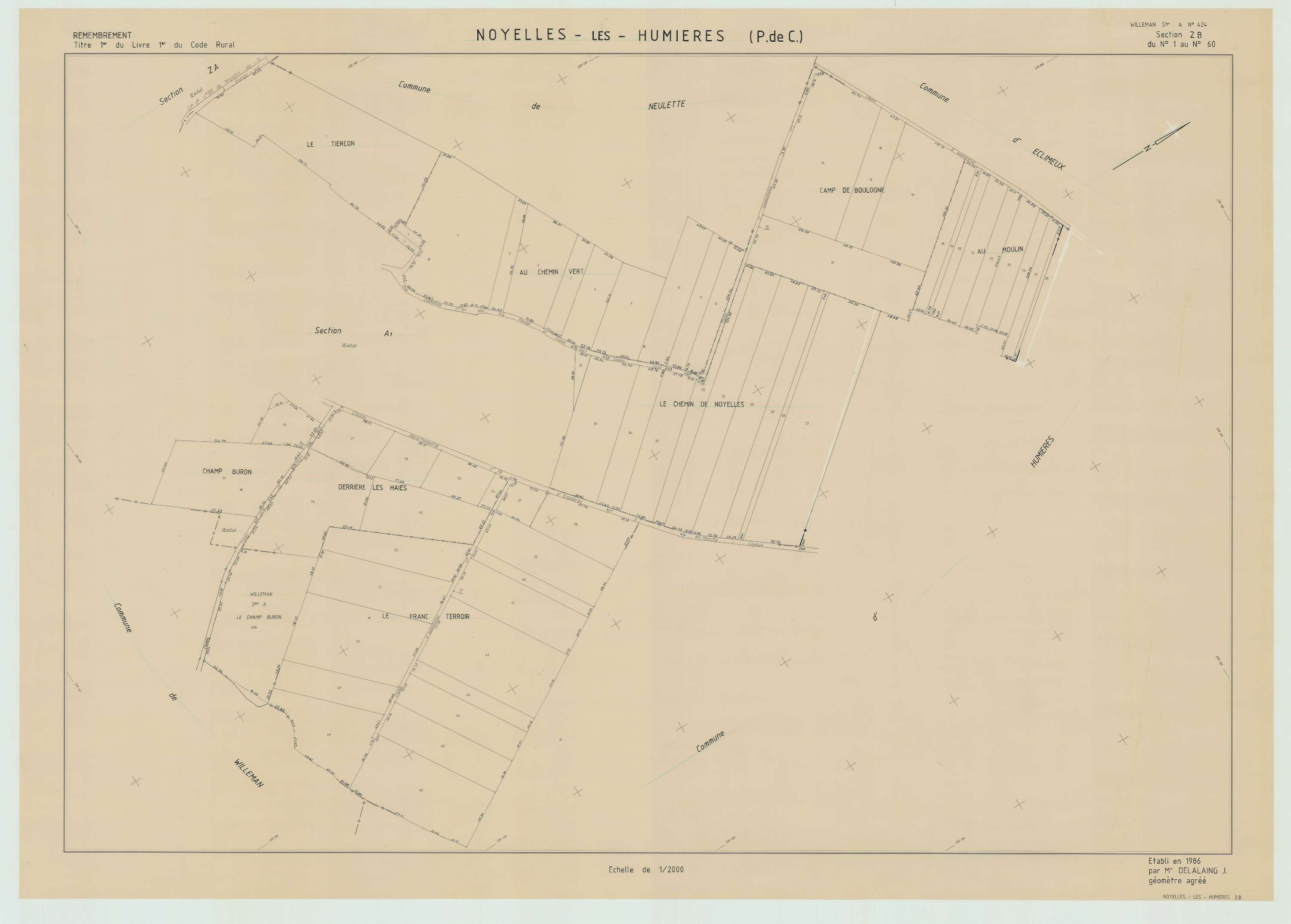 Humières - Plan de remembrement : section ZB.