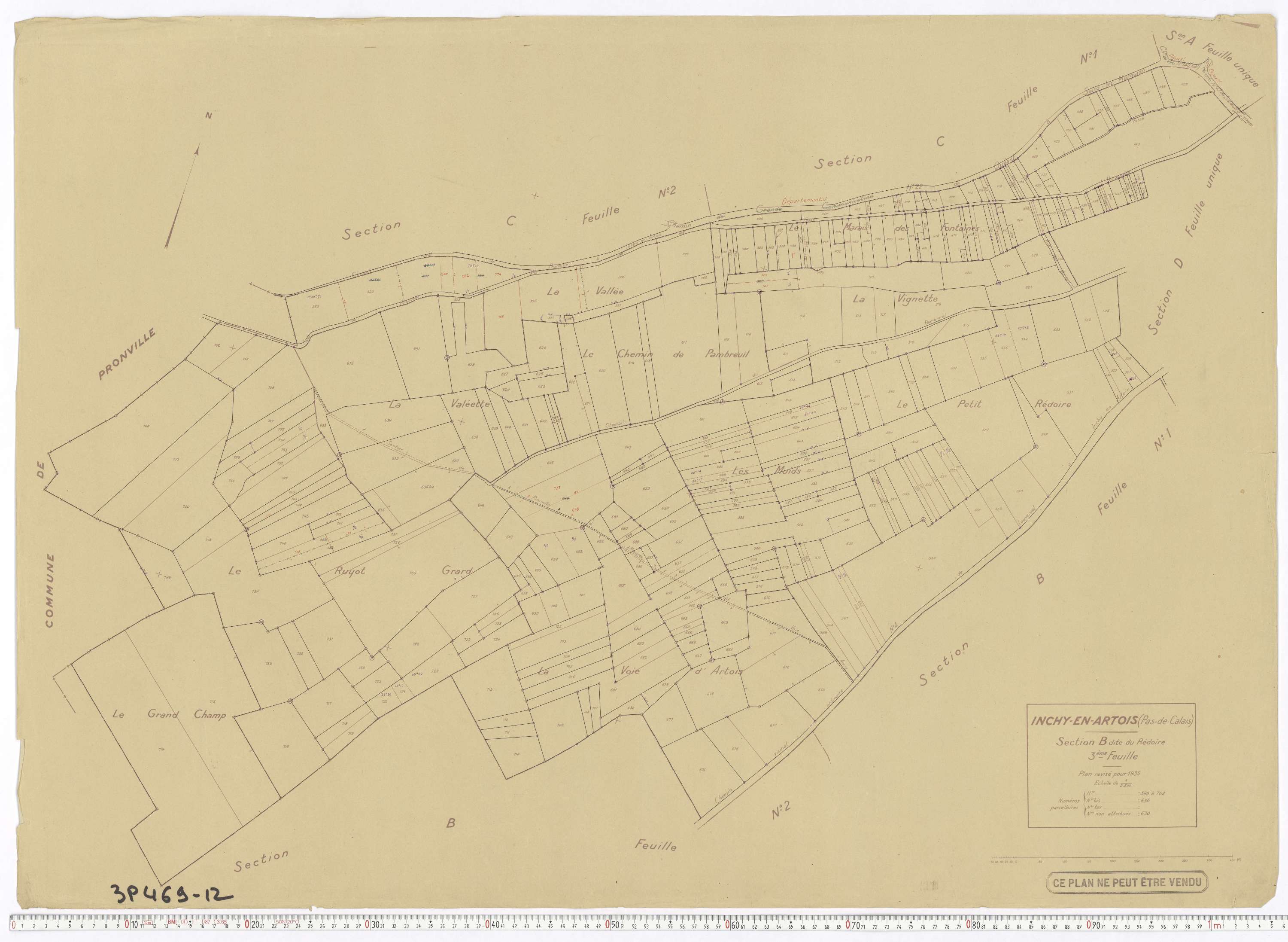 Inchy-en-Artois - Section B, feuille 3.