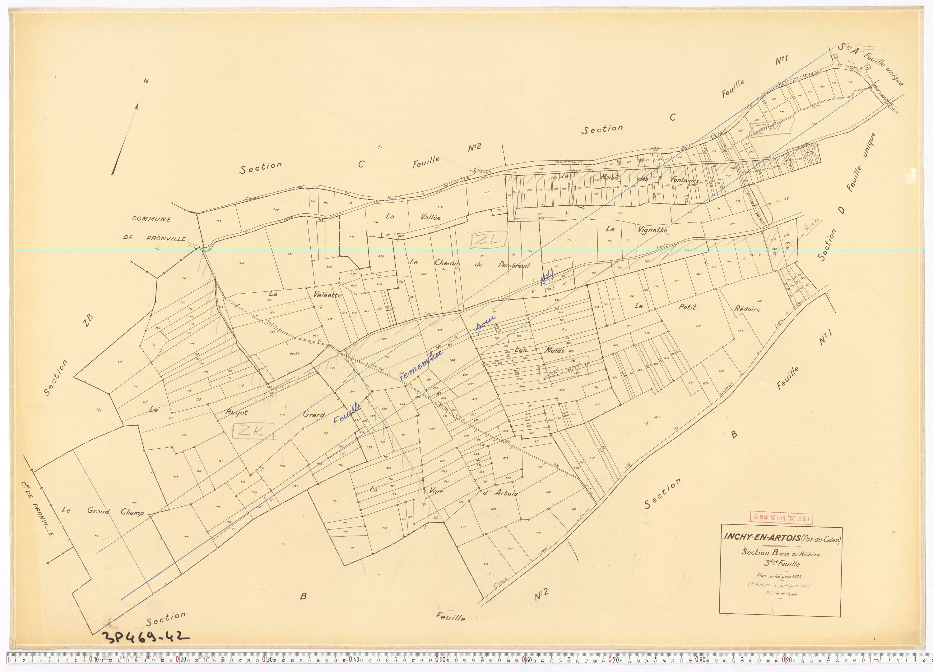 Inchy-en-Artois - Section B, feuille 3.