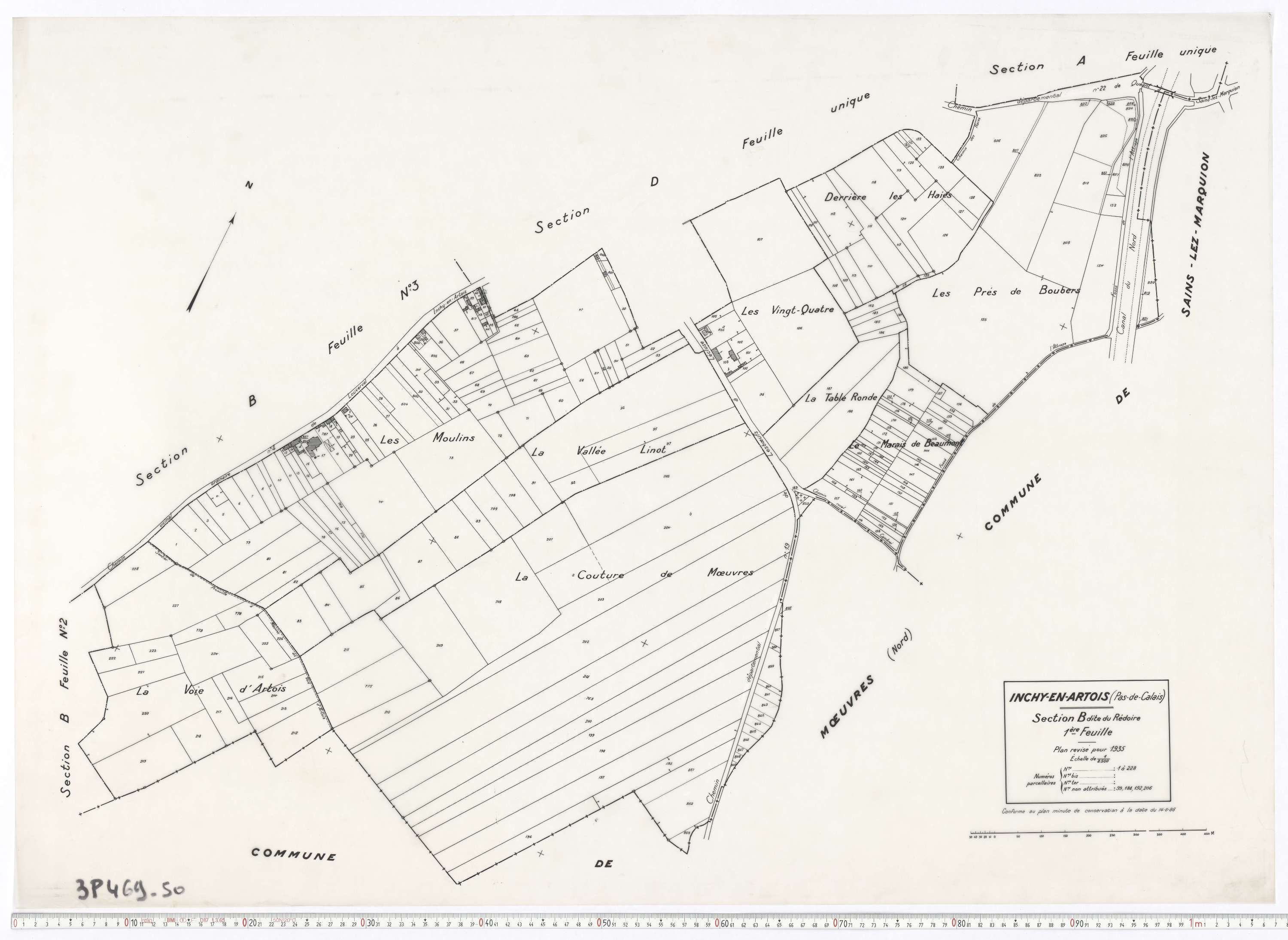 Inchy-en-Artois - Section B, feuille 1.