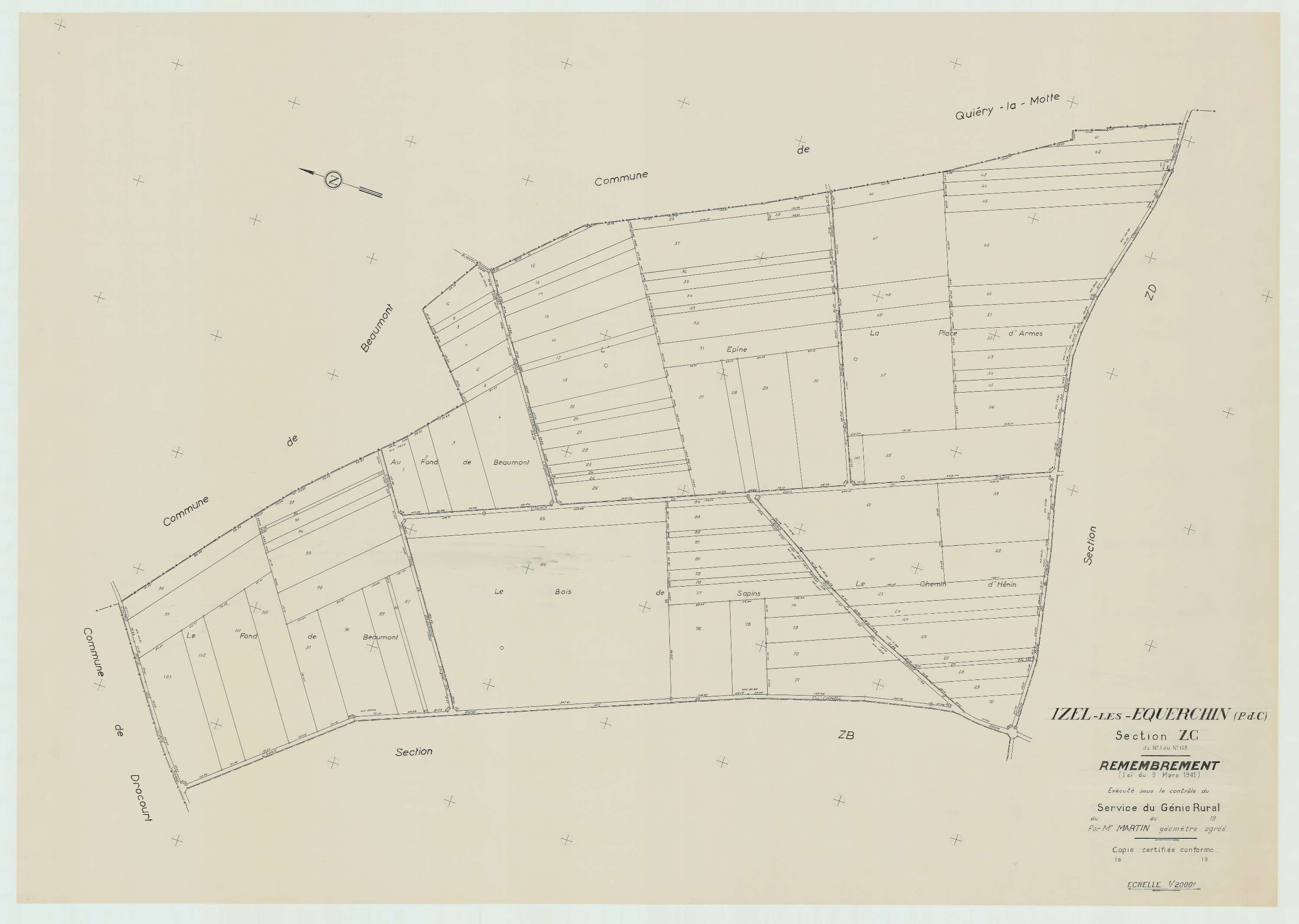 Izel-lès-Équerchin - Plan de remembrement : section ZC.