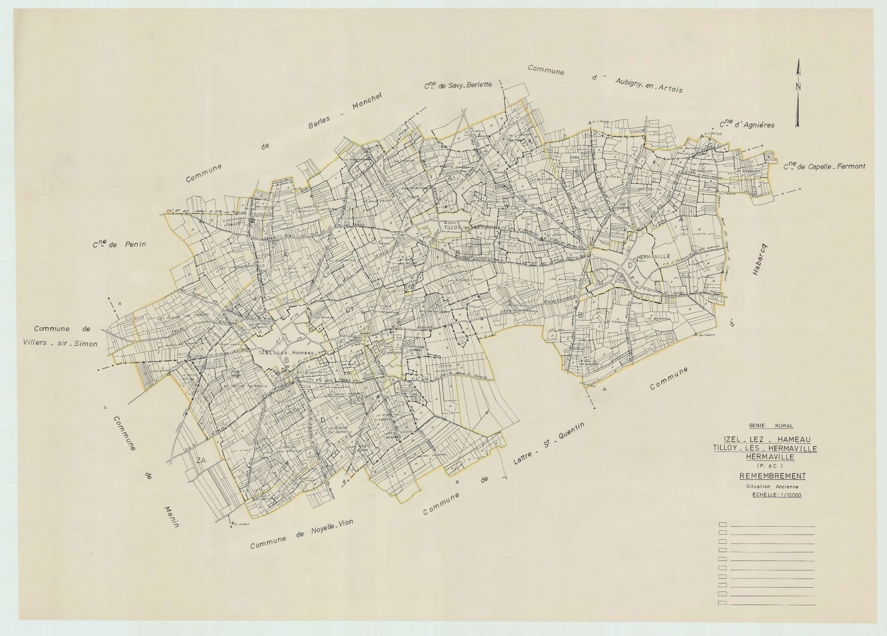 Izel-lès-Hameau - Plan cadastral : tableau d'assemblage antérieur au remembrement.