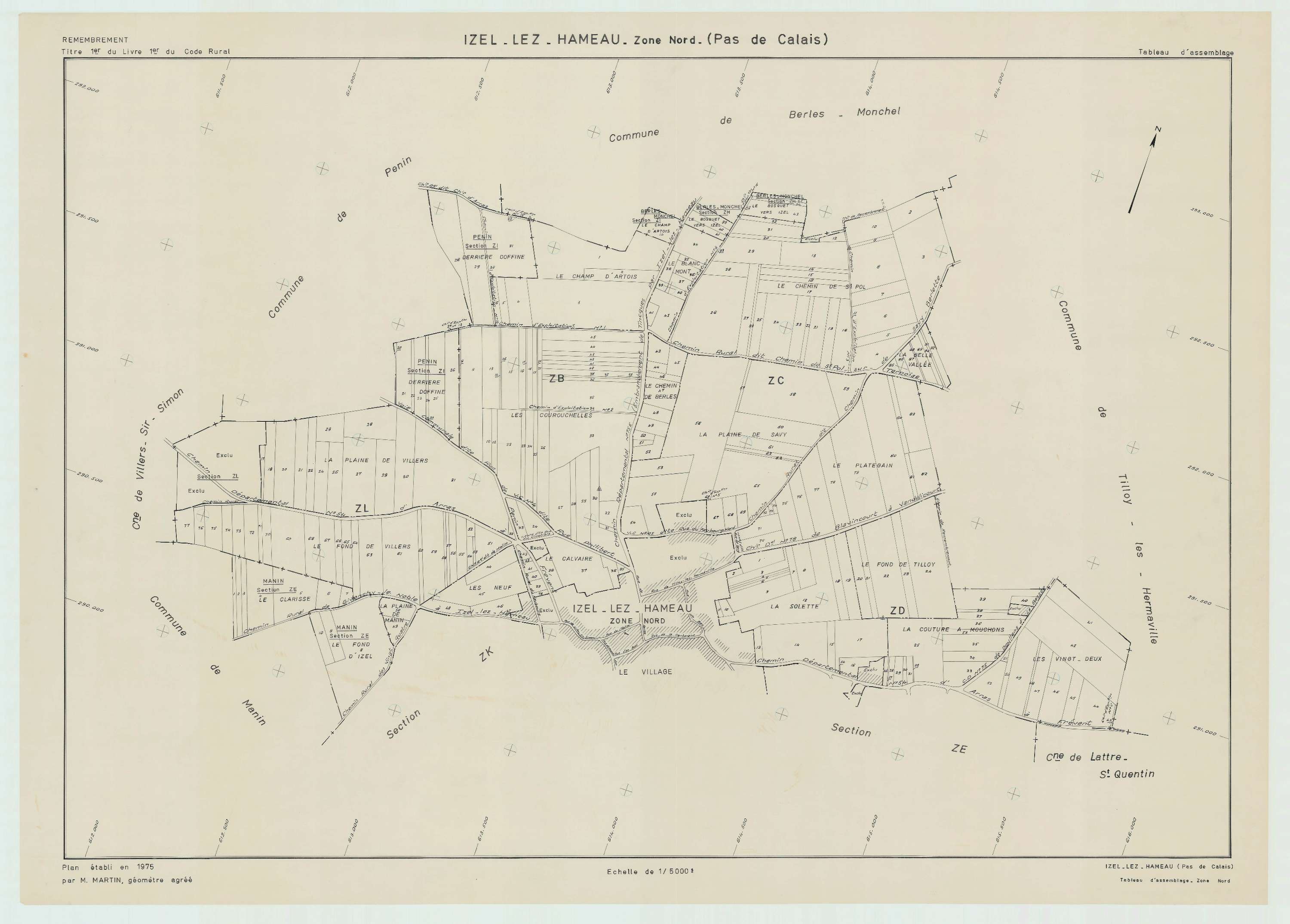 Izel-lès-Hameau - Plan cadastral : tableau d'assemblage postérieur au remembrement.