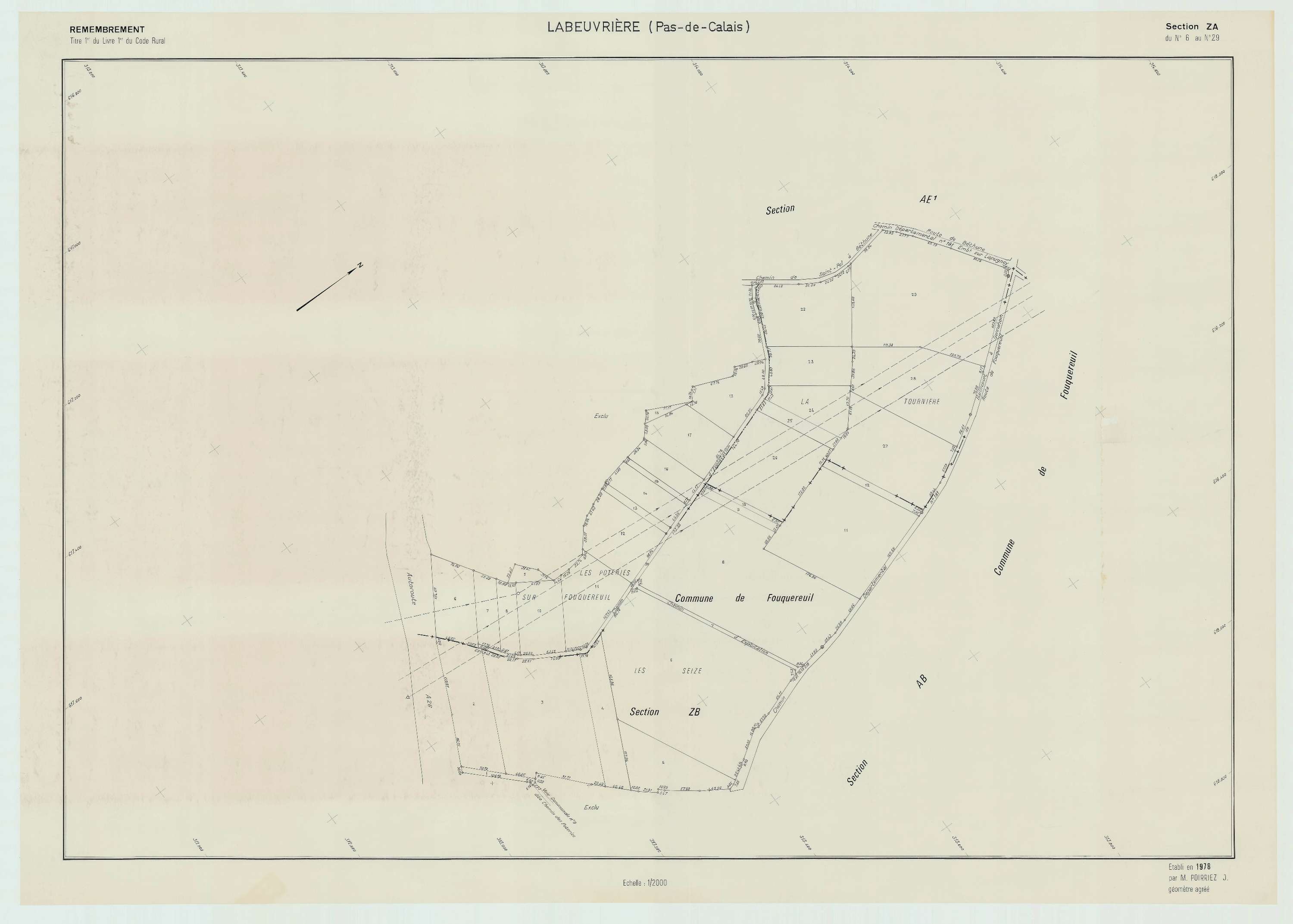 Labeuvrière - Plan de remembrement : section ZA.