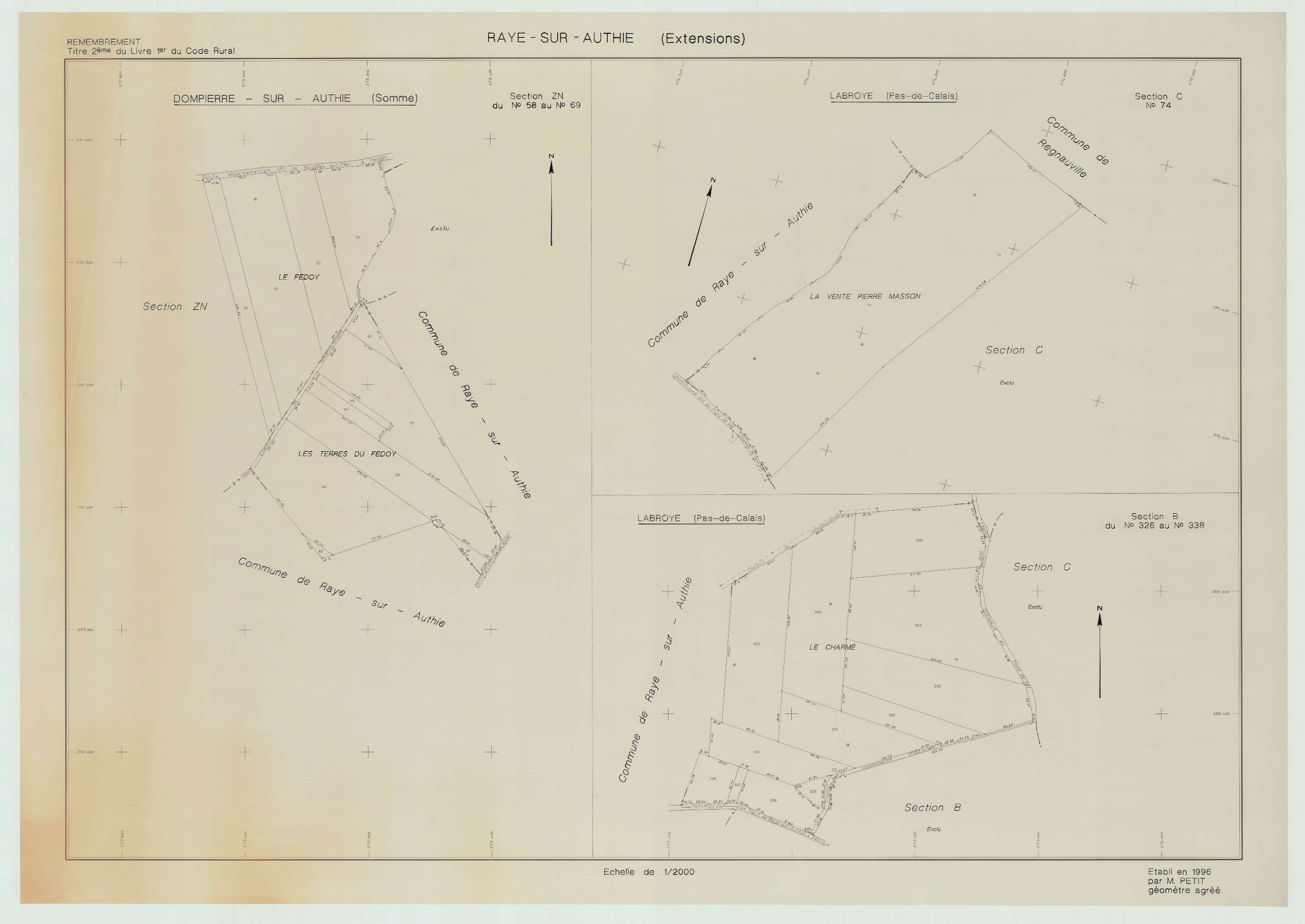 Labroye - Plan de remembrement : extensions sur les communes de Dompierre-sur-Authie (Somme) et Labroye (Pas-de-Calais).