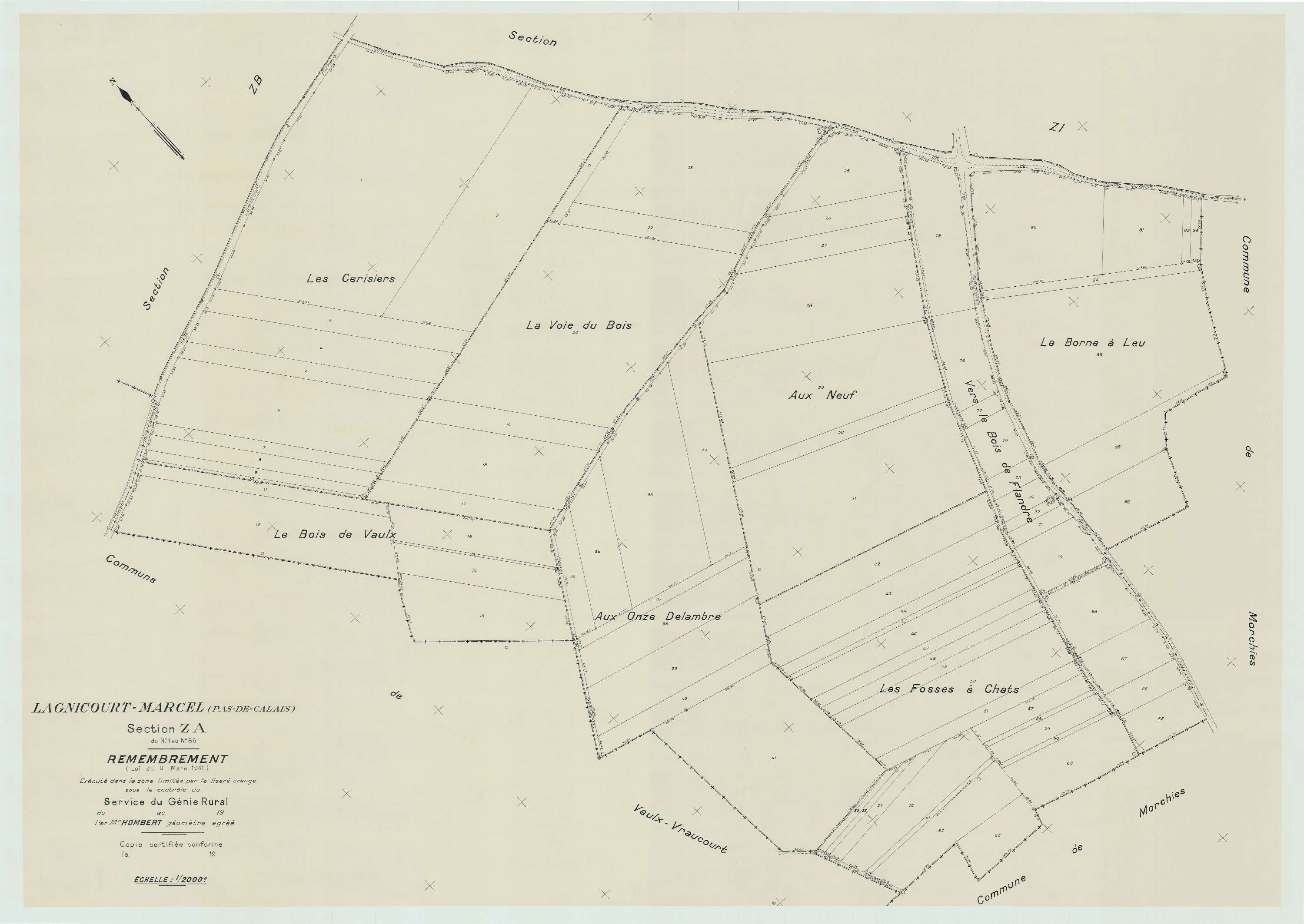 Lagnicourt-Marcel - Plan de remembrement : section ZA.