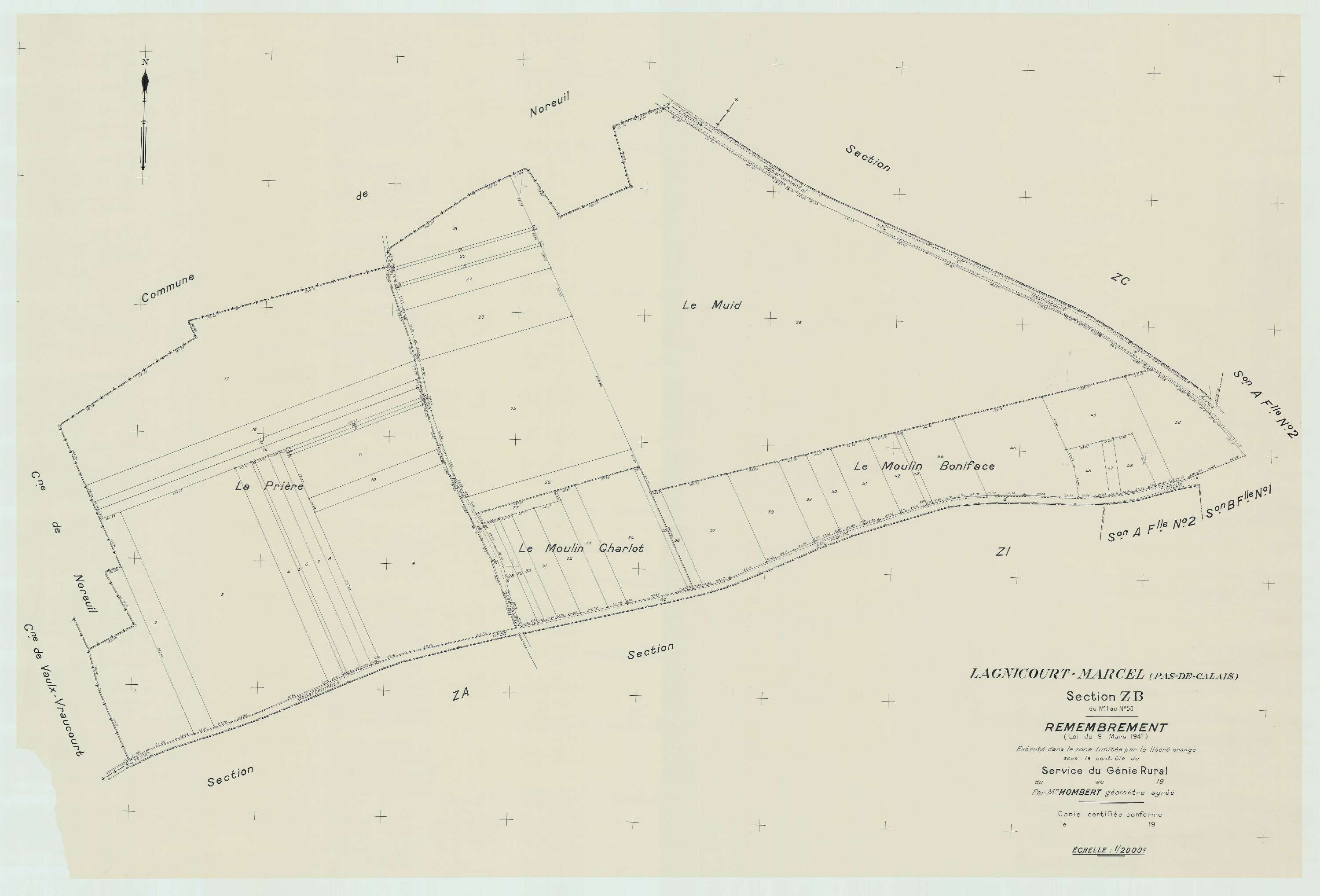 Lagnicourt-Marcel - Plan de remembrement : section ZB.