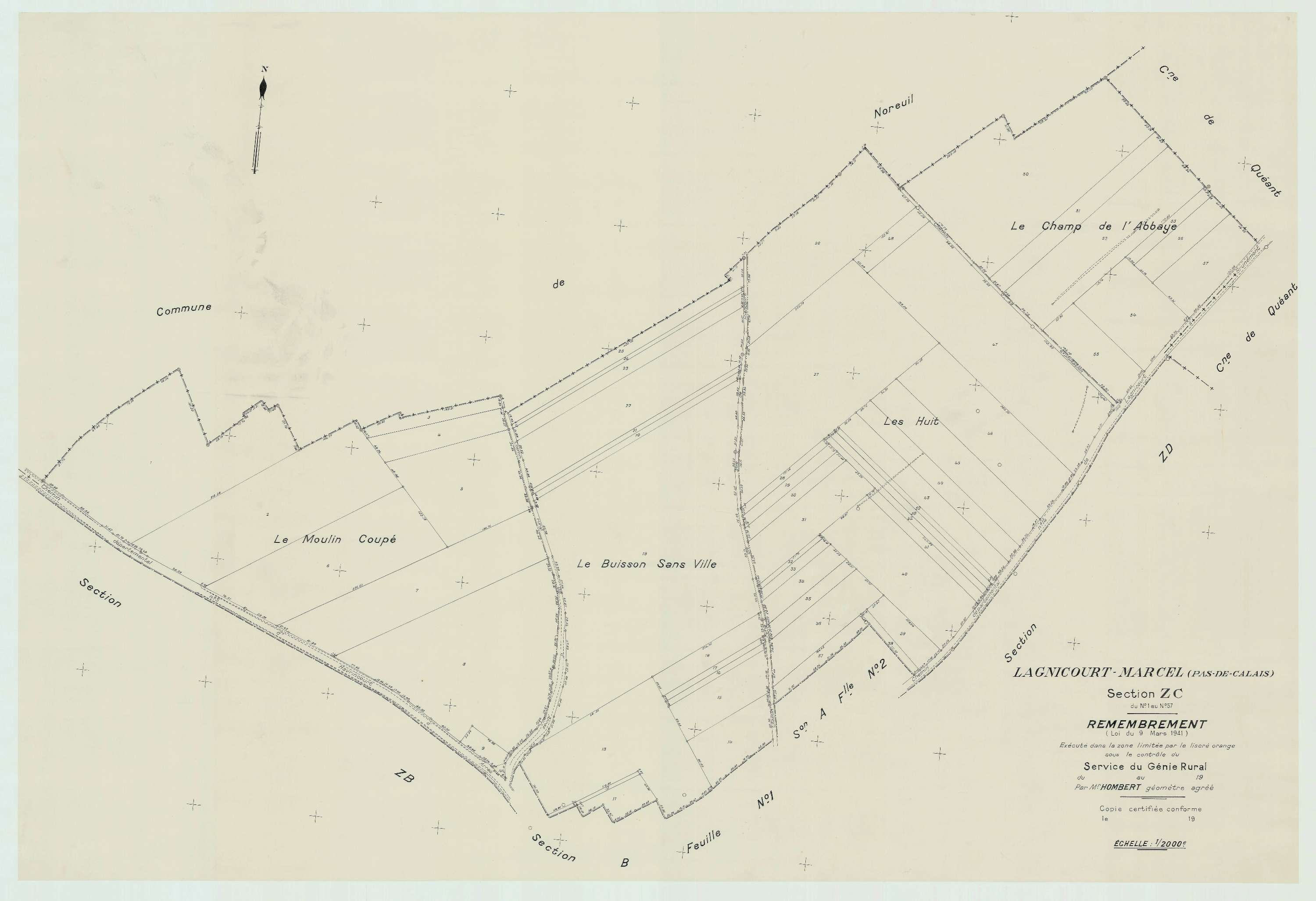 Lagnicourt-Marcel - Plan de remembrement : section ZC.