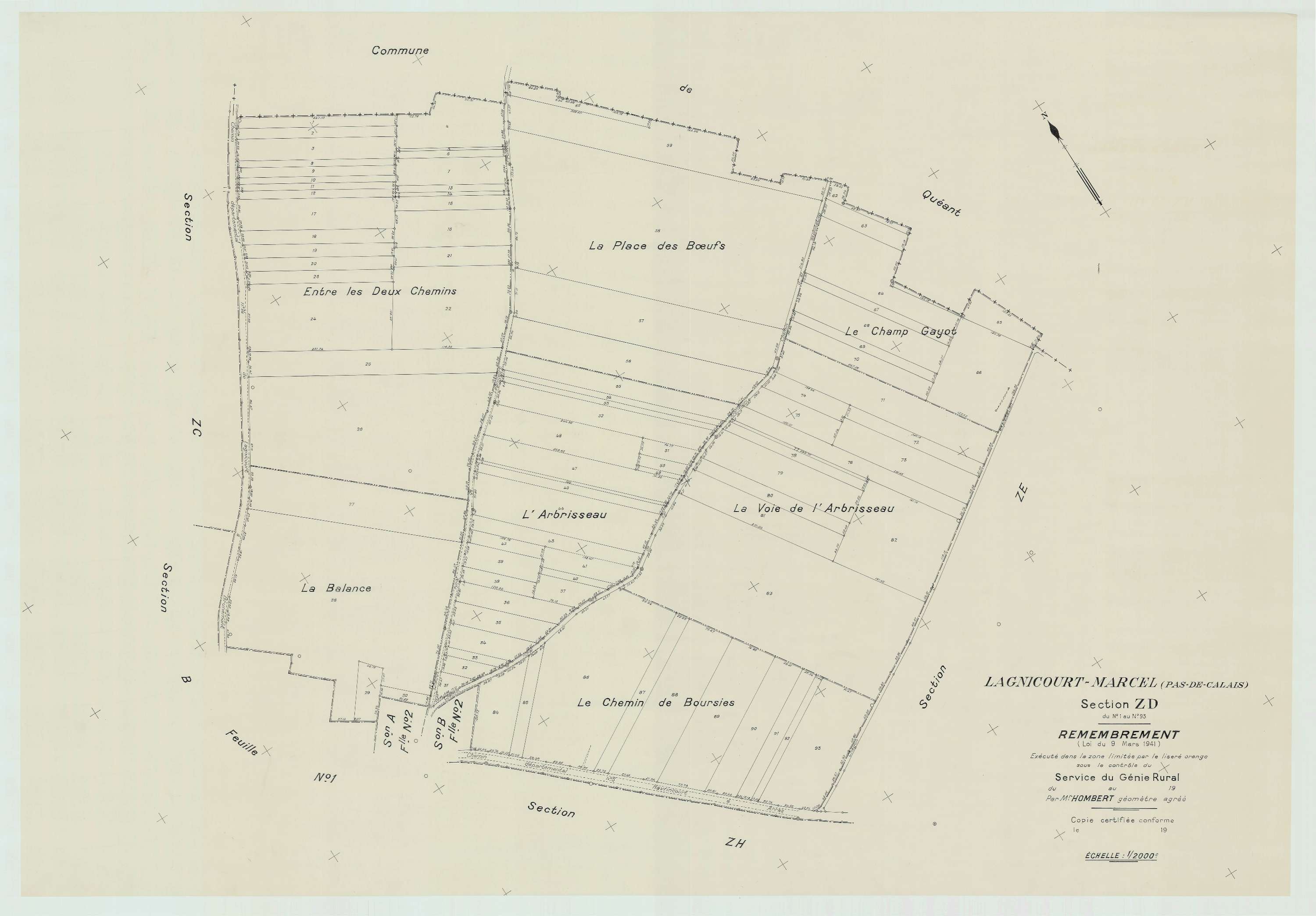 Lagnicourt-Marcel - Plan de remembrement : section ZD.