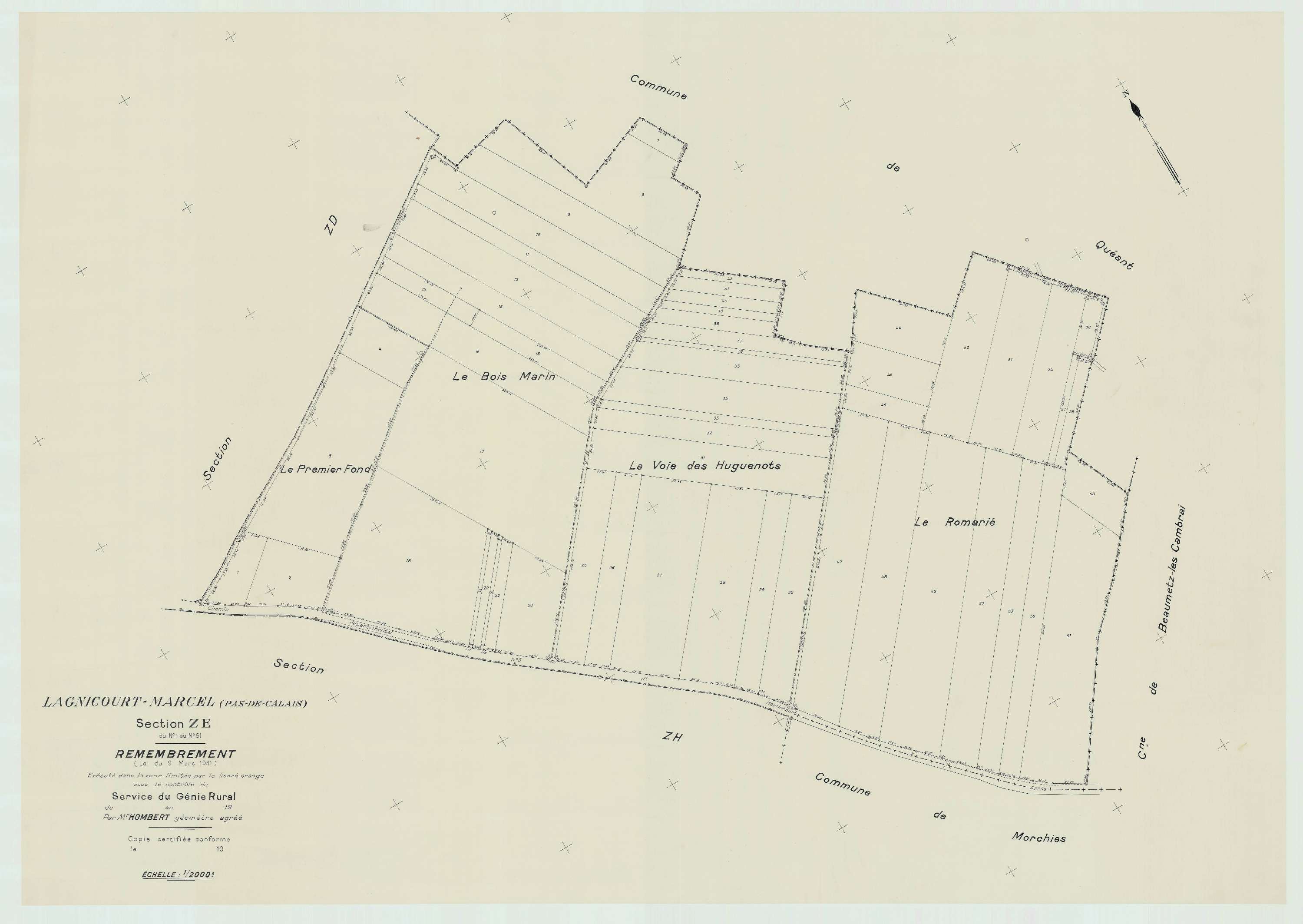Lagnicourt-Marcel - Plan de remembrement : section ZE.