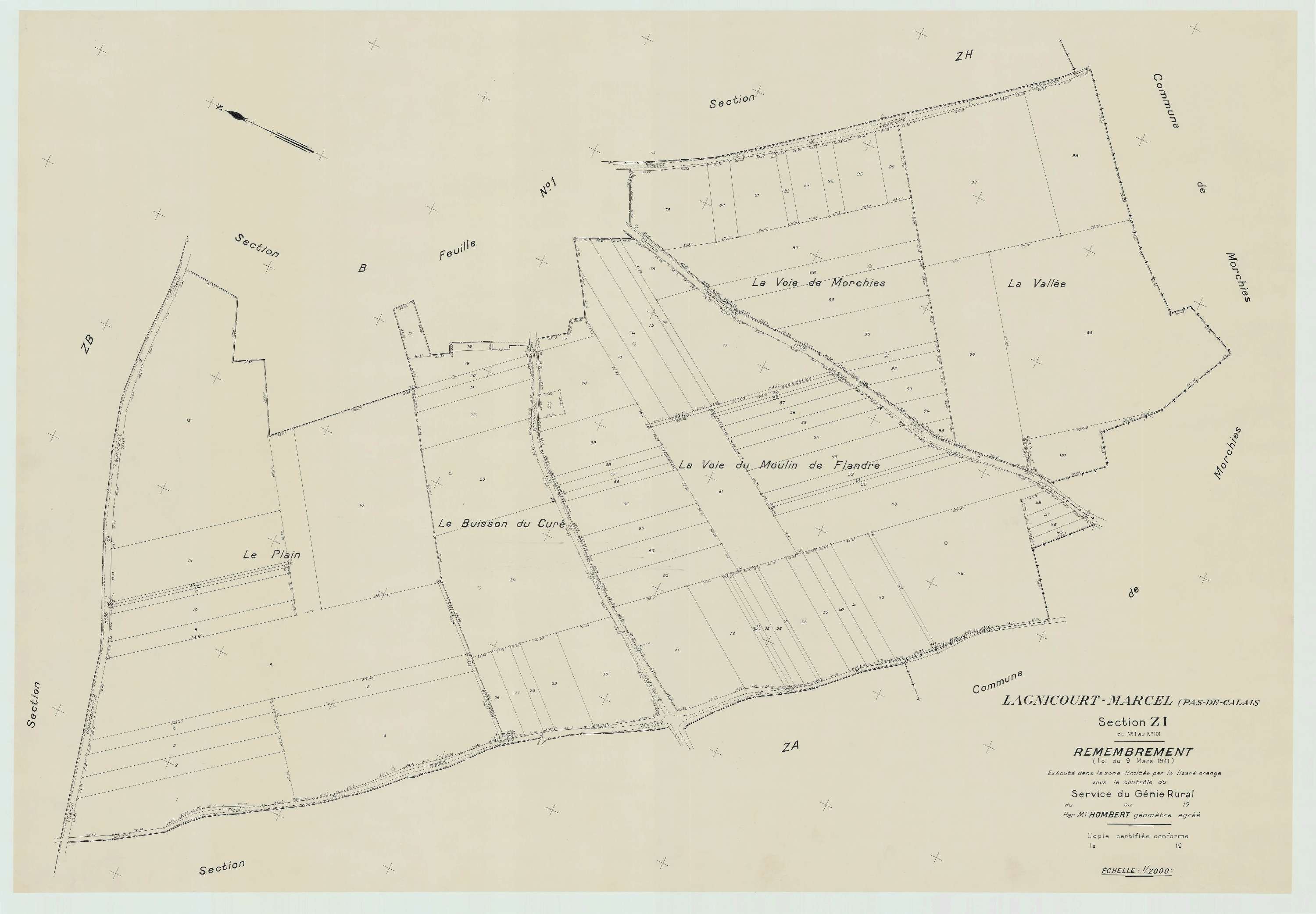 Lagnicourt-Marcel - Plan de remembrement : section ZI.