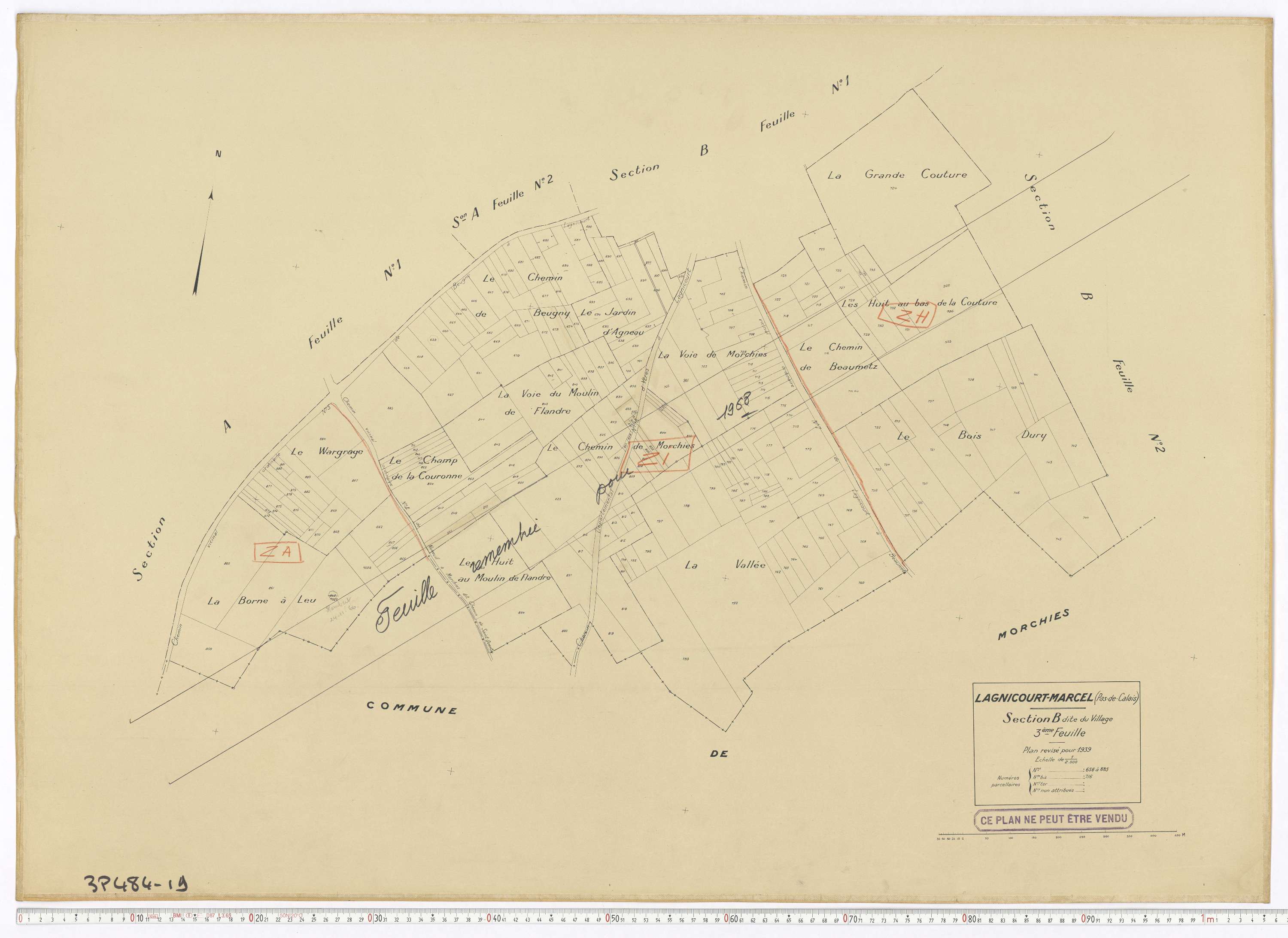 Lagnicourt-Marcel - Section B, feuille 3.